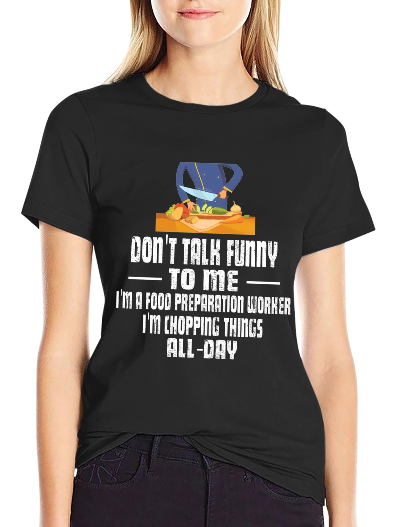 Black Funny Food Prep Worker T-Shirt view 2