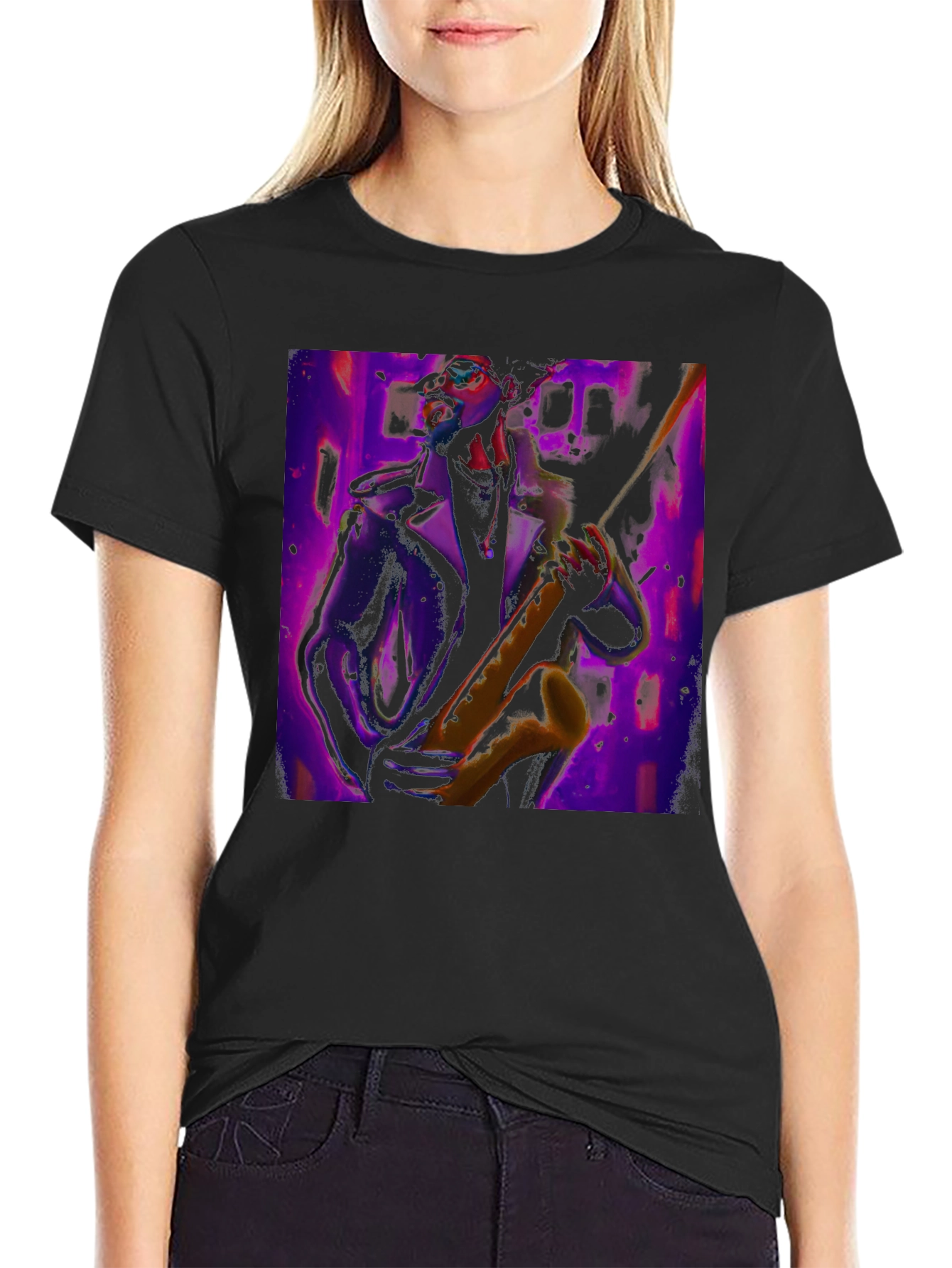 Black Jazz Saxophone Player Graphic Tee view 2