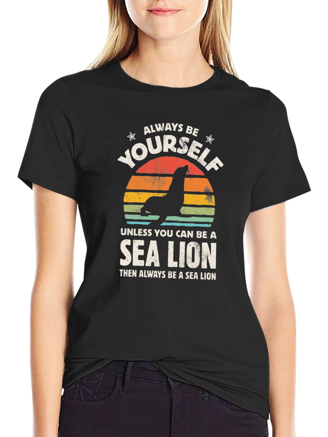 Black Always Be Yourself Sea Lion Black Graphic Tee view 2