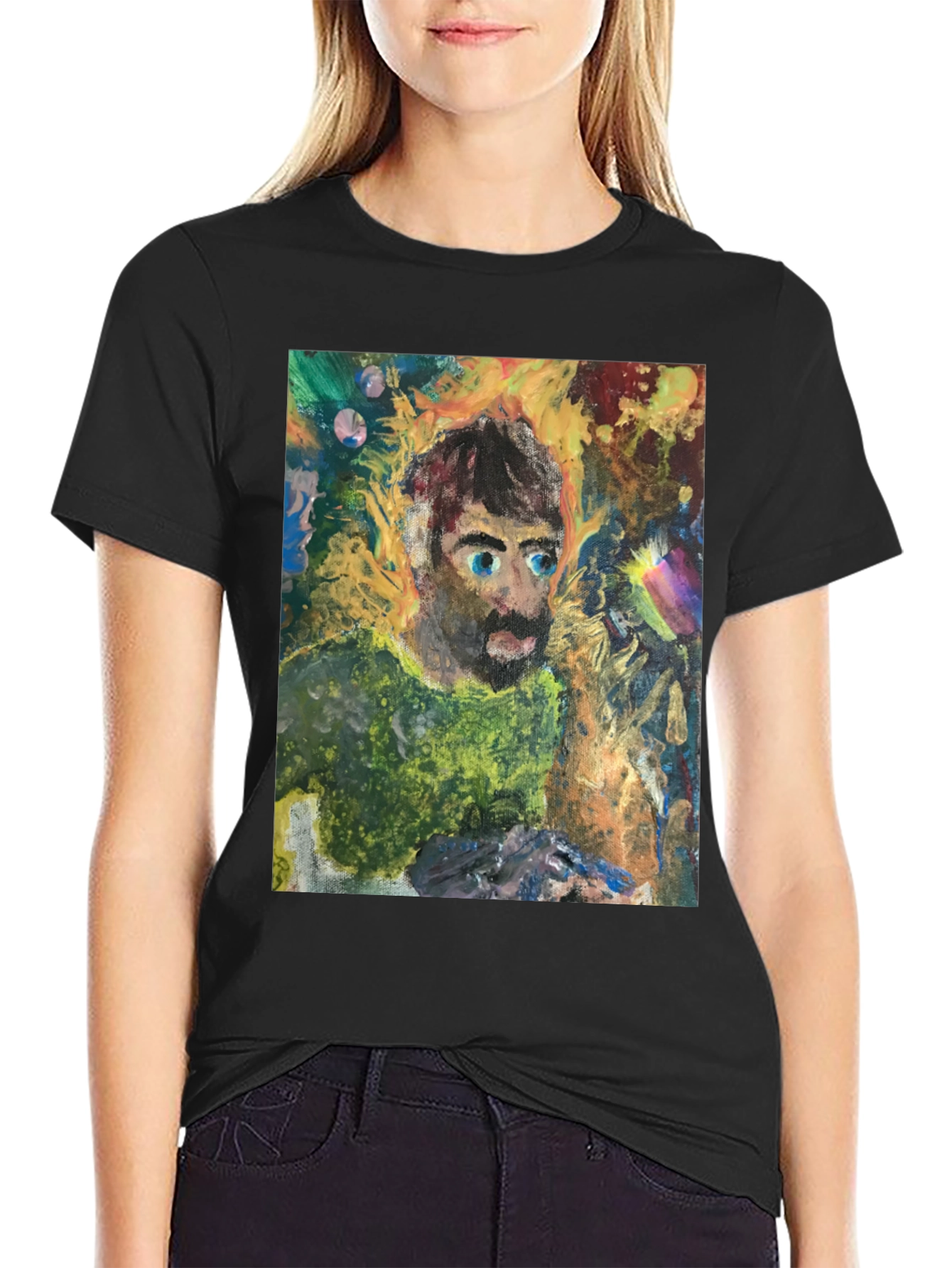 Black Abstract Portrait Graphic Tee - Unique Art Shirt view 2