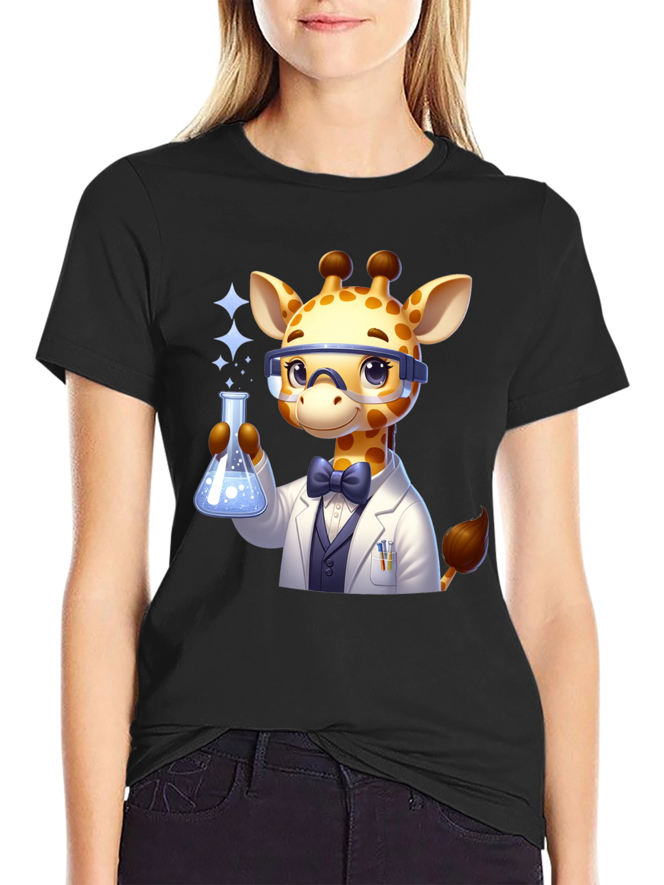 Black Giraffe Scientist Graphic Tee - Black view 2