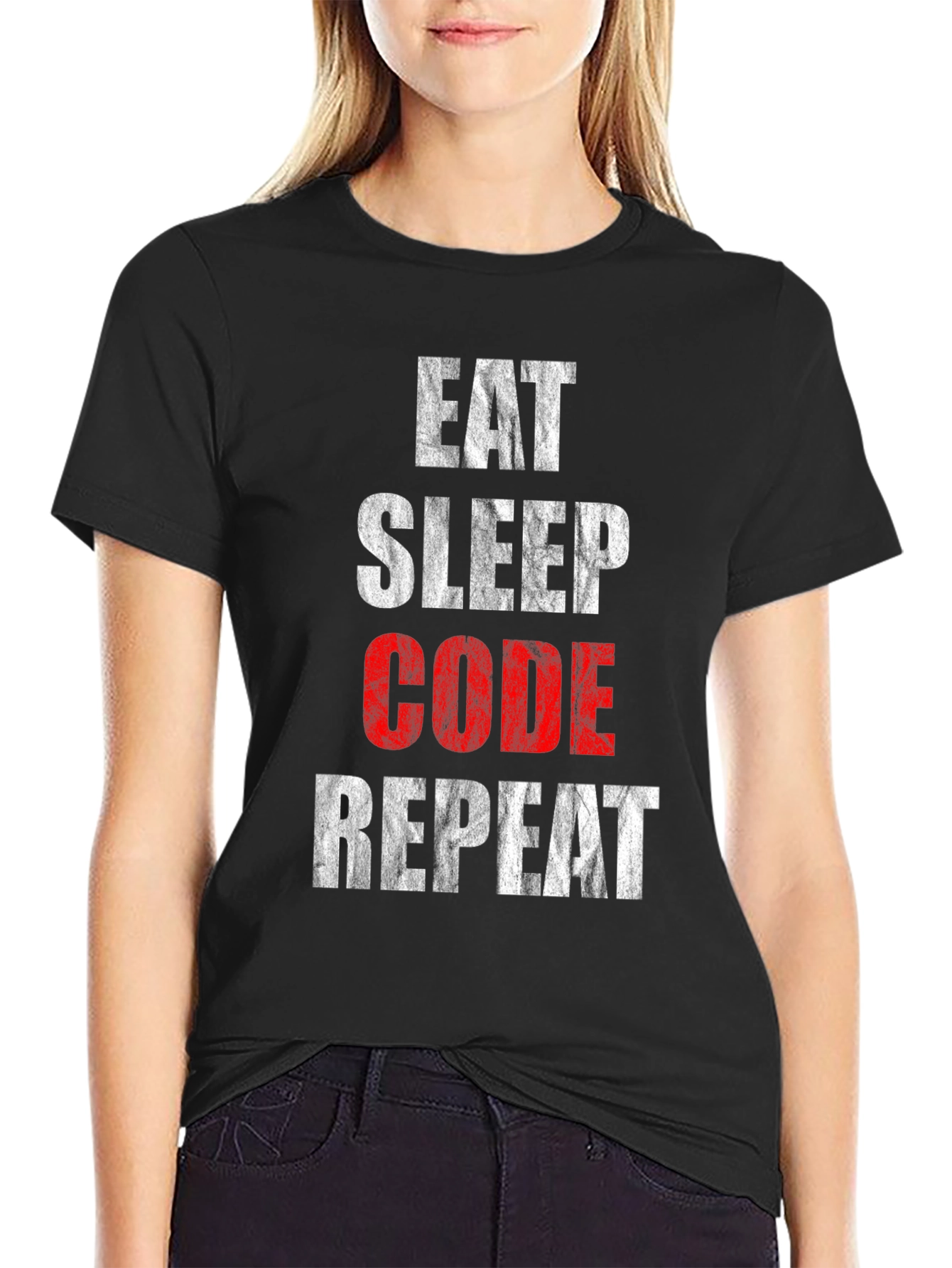 Black Eat Sleep Code Repeat Graphic Tee view 2