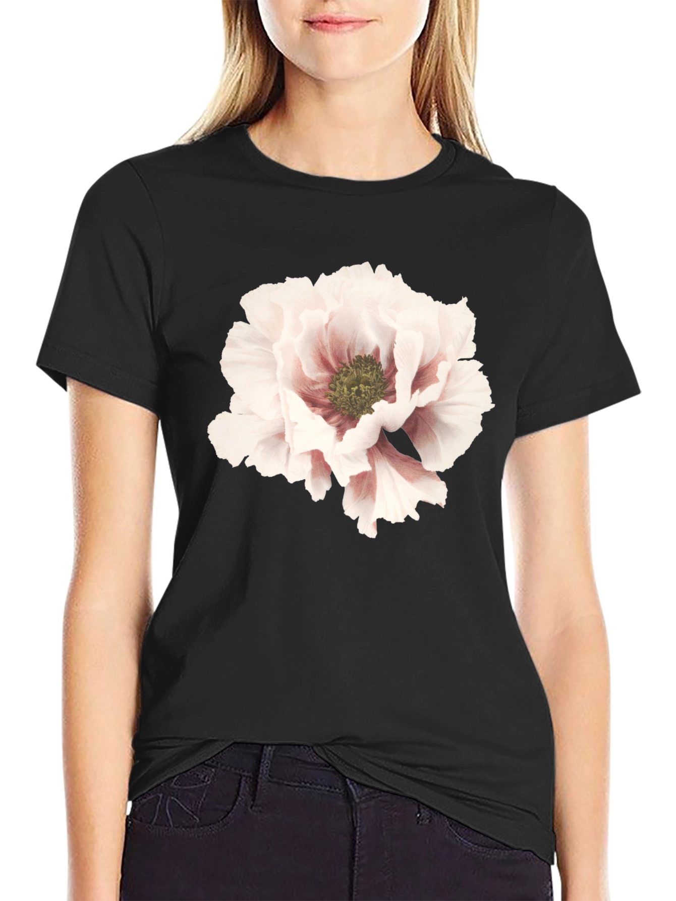 Black Floral Print Black Tee view 2