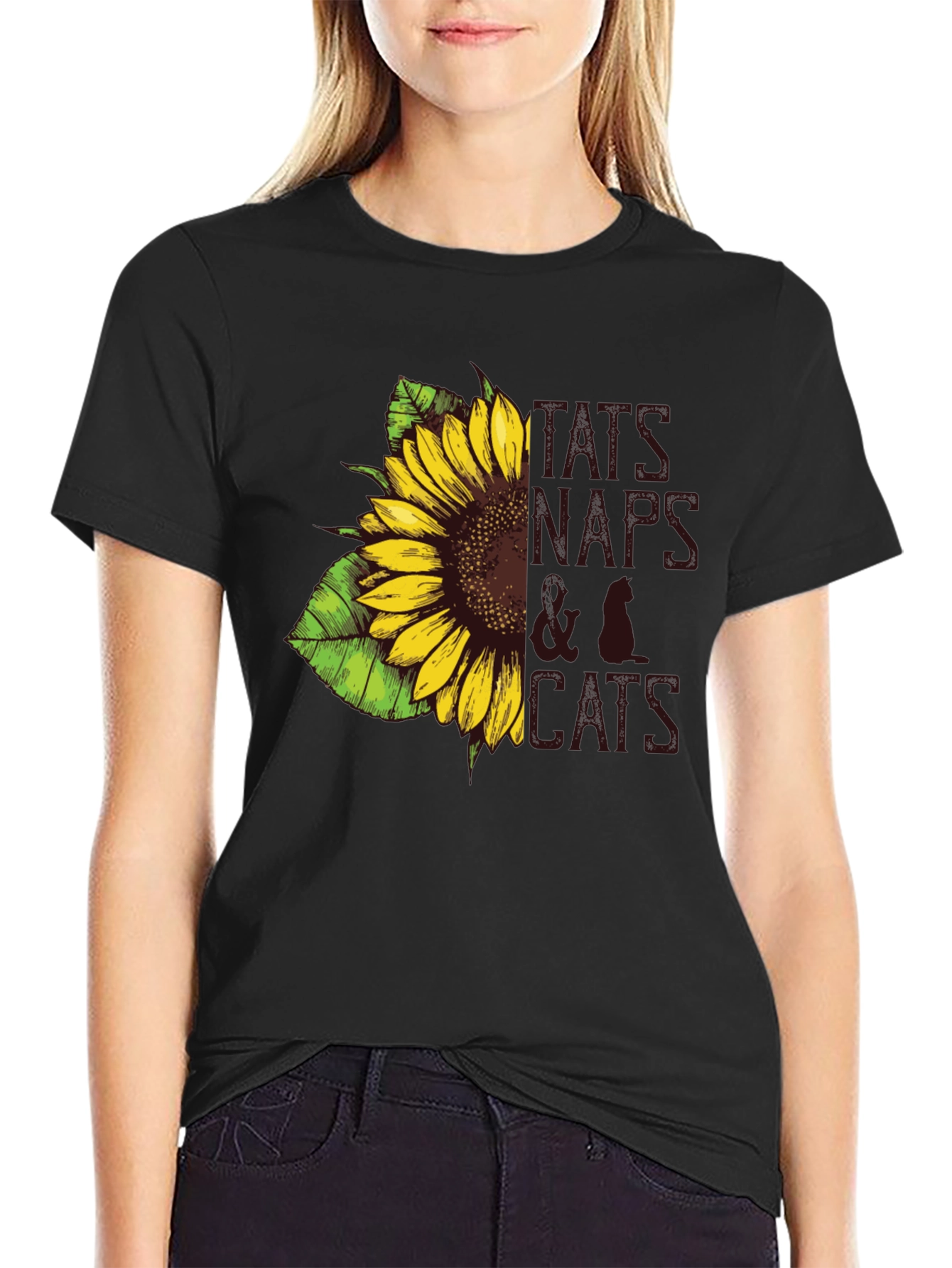 Black Tats, Naps & Cats Sunflower Graphic Tee view 2