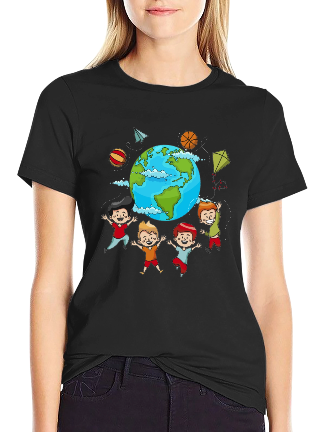 Black Global Kids Graphic T-Shirt - World Friendship Tee view 2