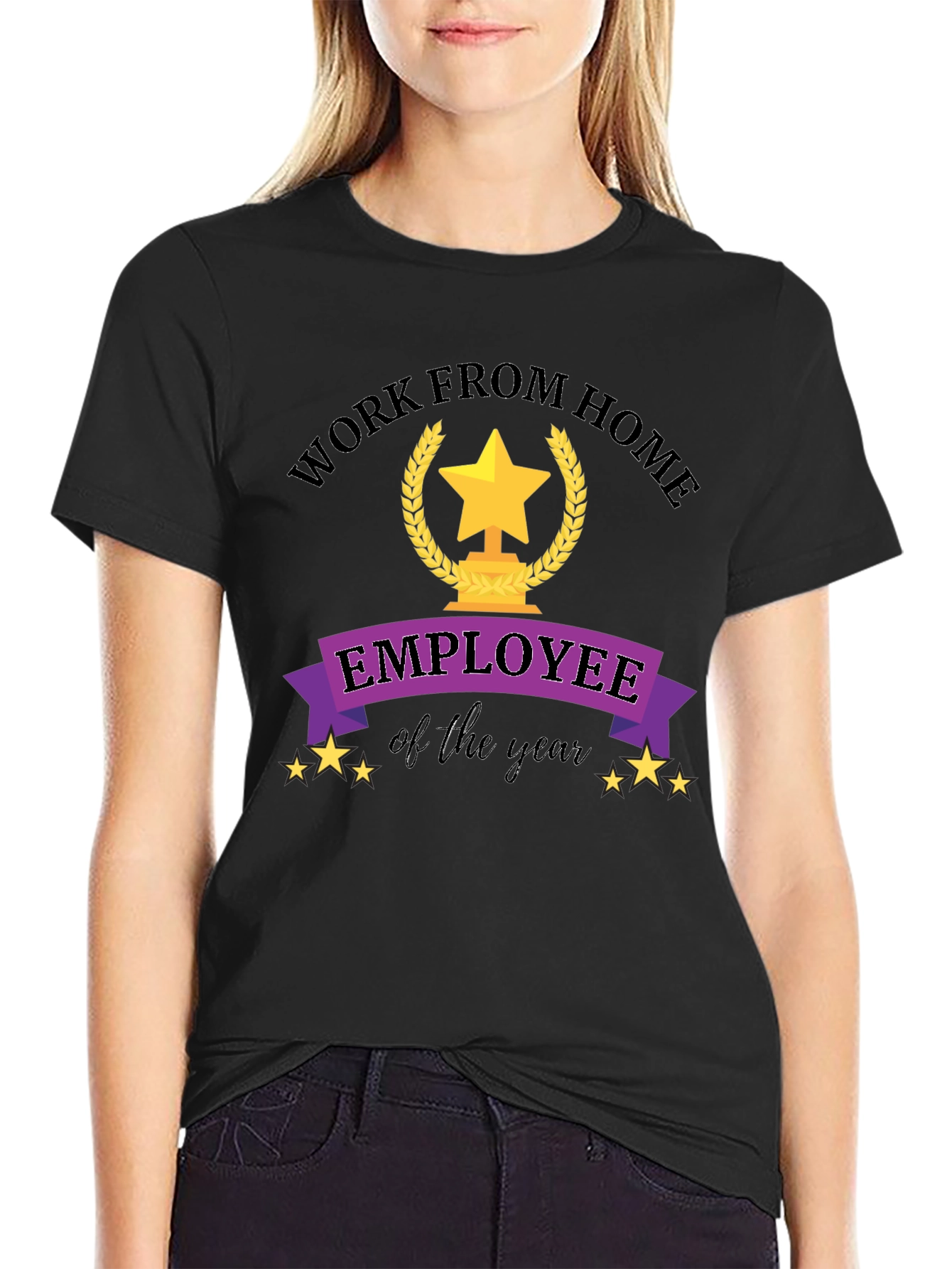 Black Work From Home Employee of the Year Black T-Shirt view 2