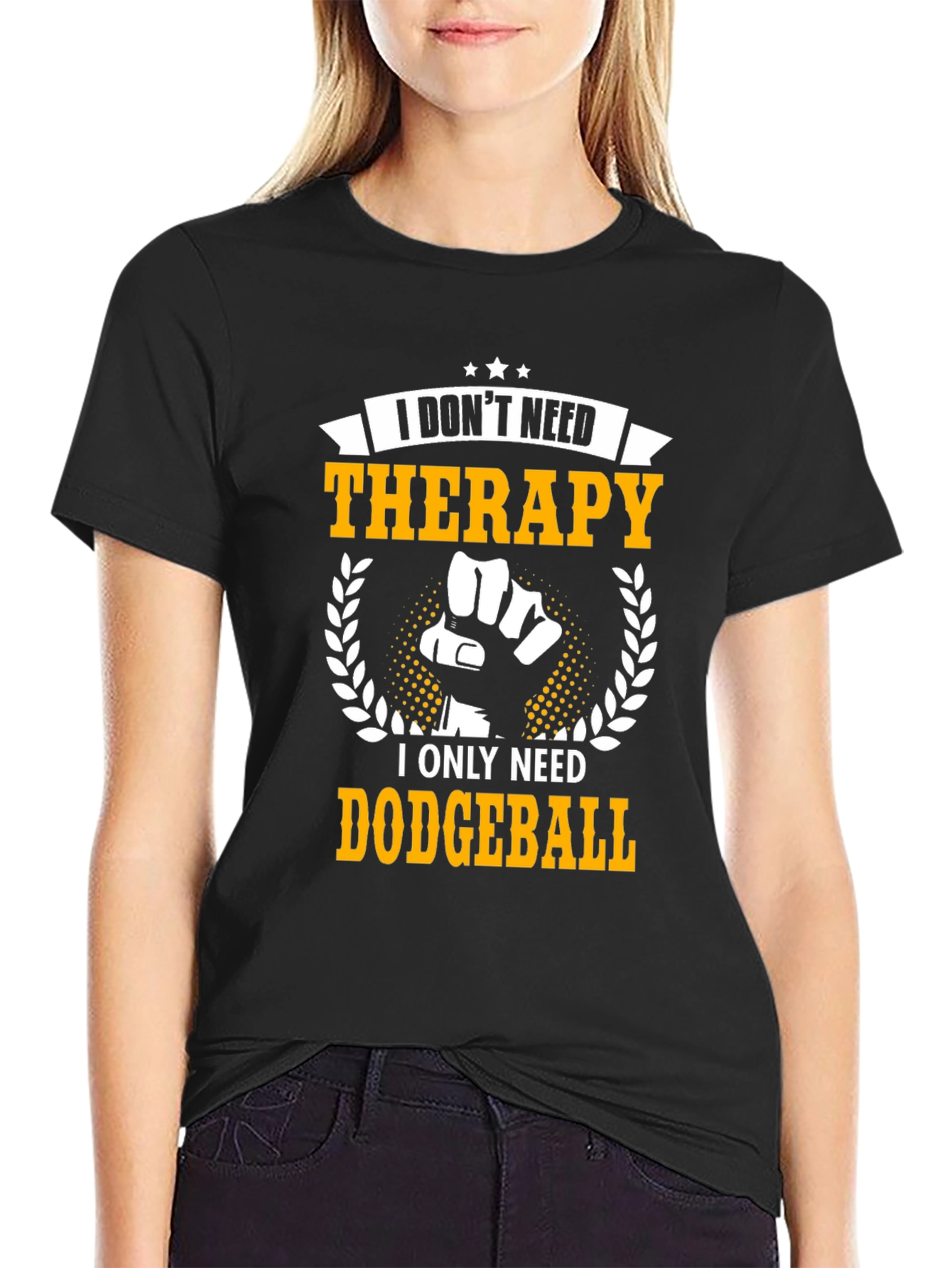 Black Dodgeball Therapy T-Shirt - Funny Sport Tee view 2
