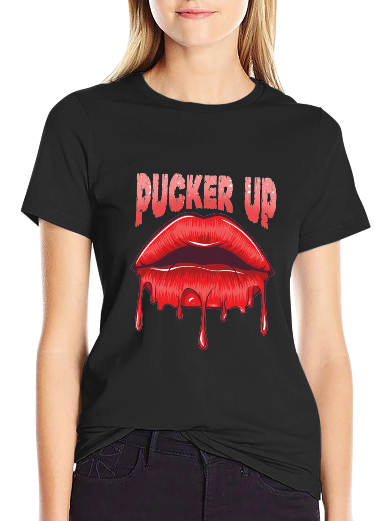 Black Pucker Up Lips Graphic T-Shirt view 2