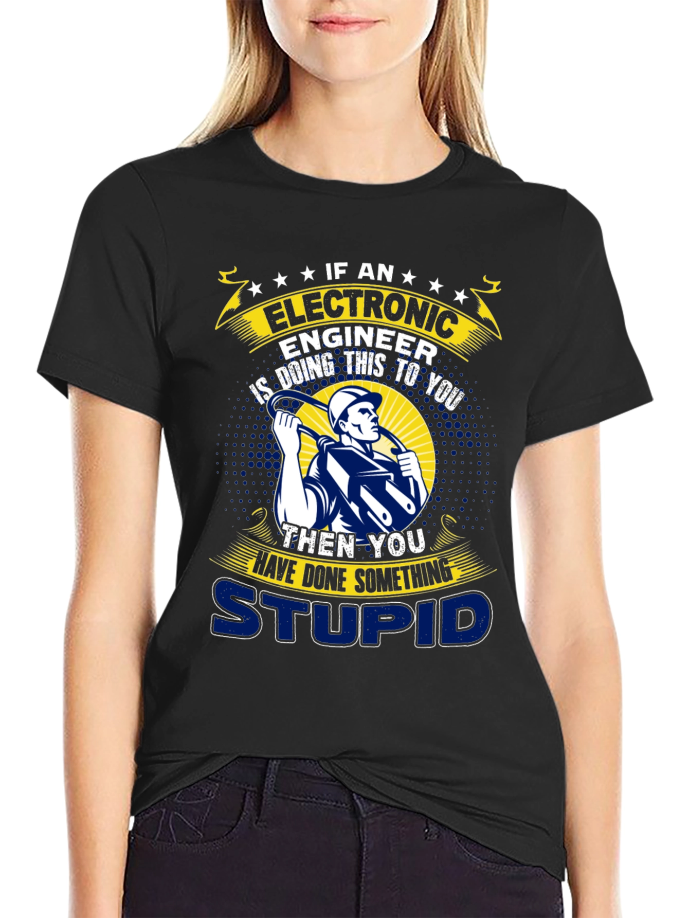 Black Electronic Engineer Funny T-Shirt view 2