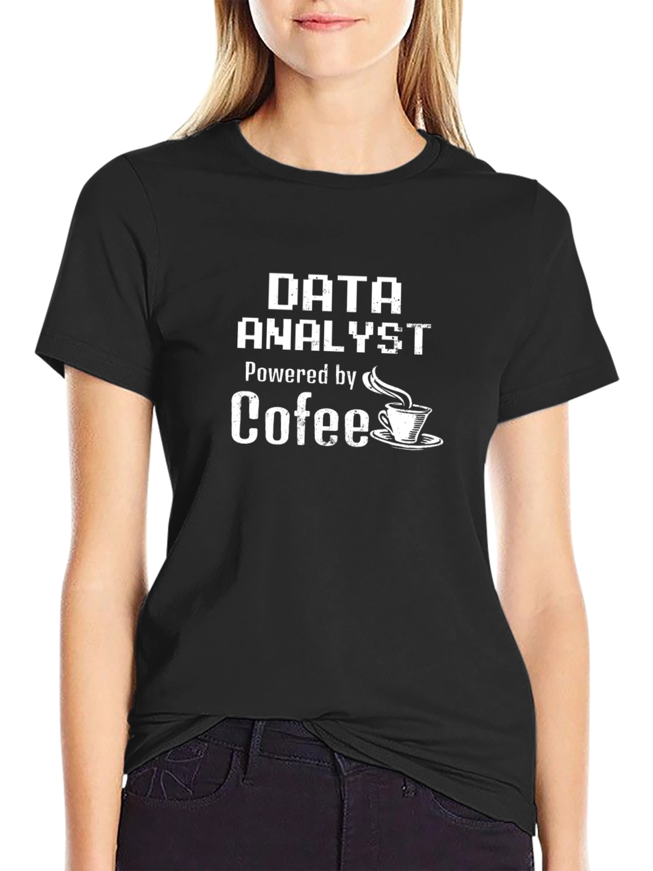 Black Data Analyst Powered by Coffee T-Shirt view 2