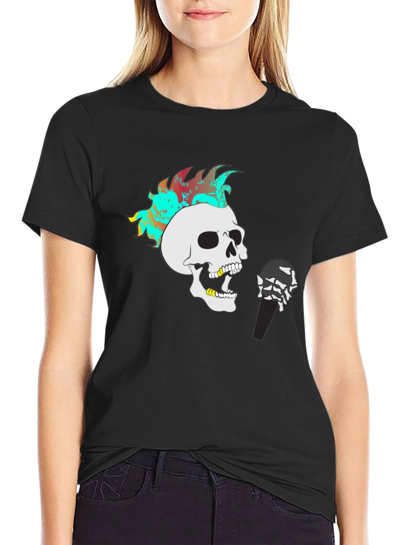 Black Skeleton Singer Graphic T-Shirt view 2