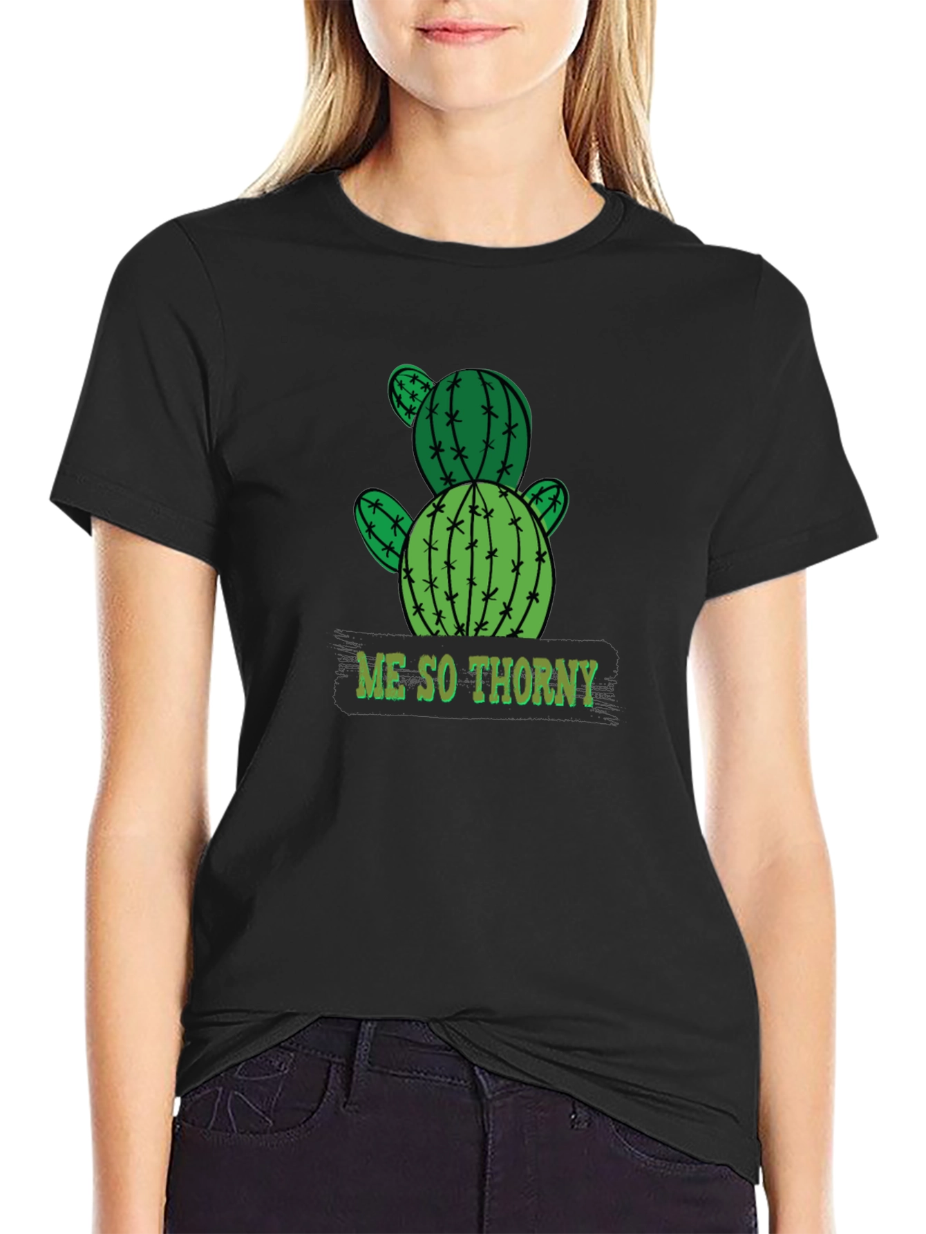 Black Me So Thorny Cactus Graphic Tee - Black Cotton T-Shirt view 2
