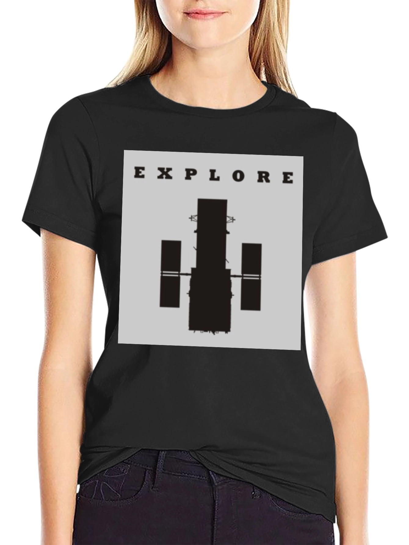 Black Explore Space T-Shirt - Black Cotton Graphic Tee view 2