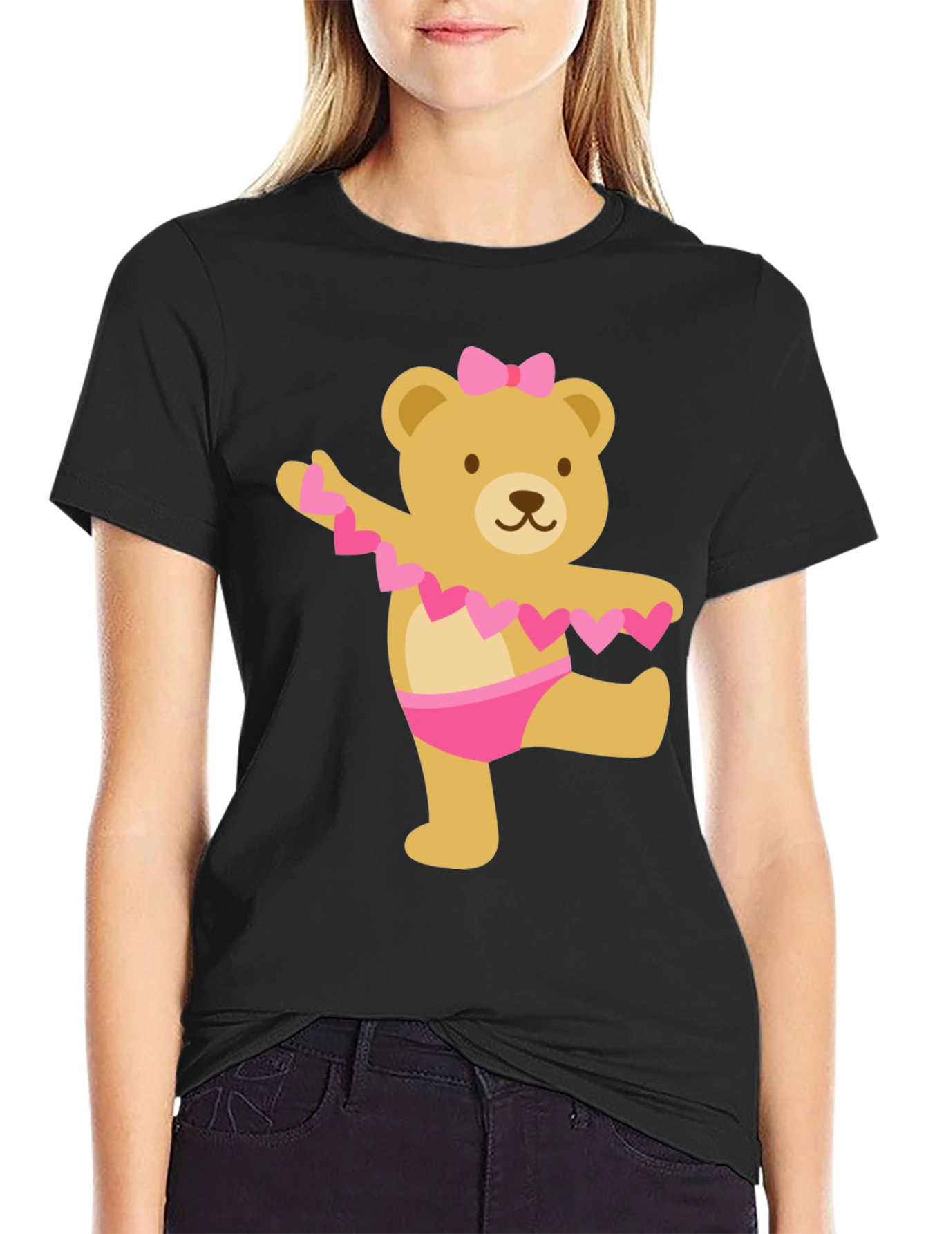 Black Cute Bear Ballet Dancer Black T-Shirt view 2