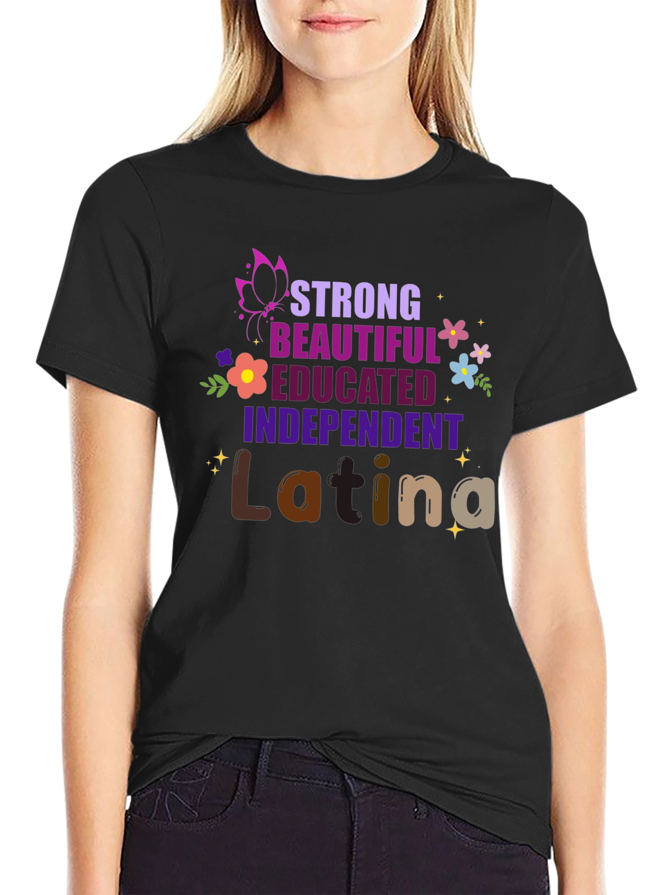Black Strong Latina Graphic Tee - Empowerment Shirt view 2