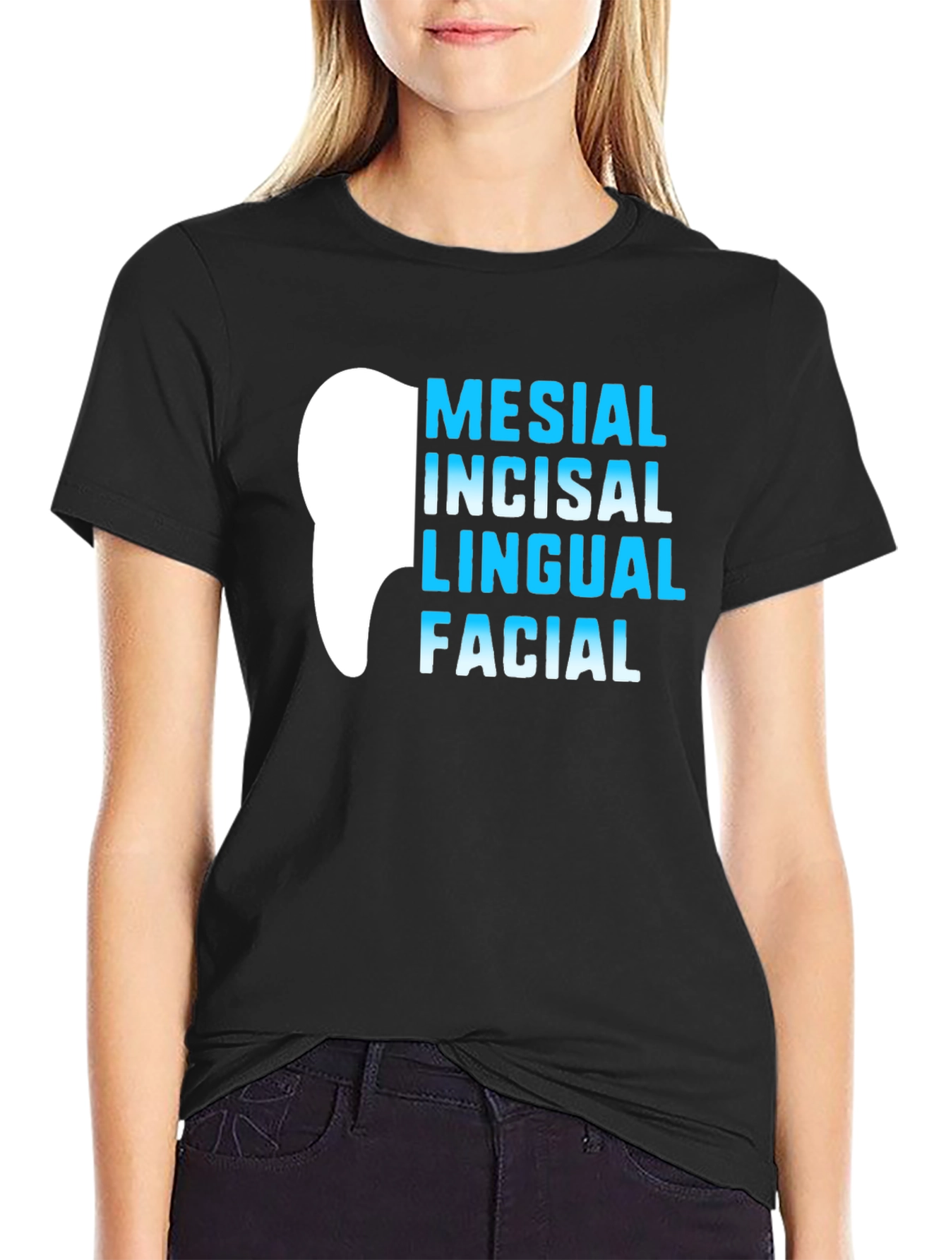 Black Dental Anatomy T-Shirt - Mesial Incisal Lingual Facial - Dentist Gift view 2