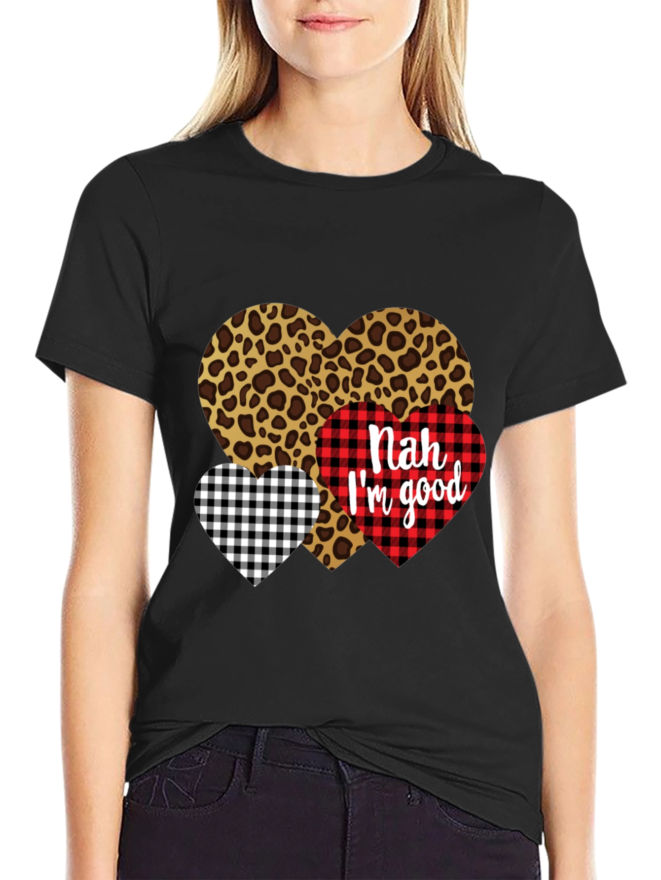 Black Nah I'm Good Heart Print Black T-Shirt view 2