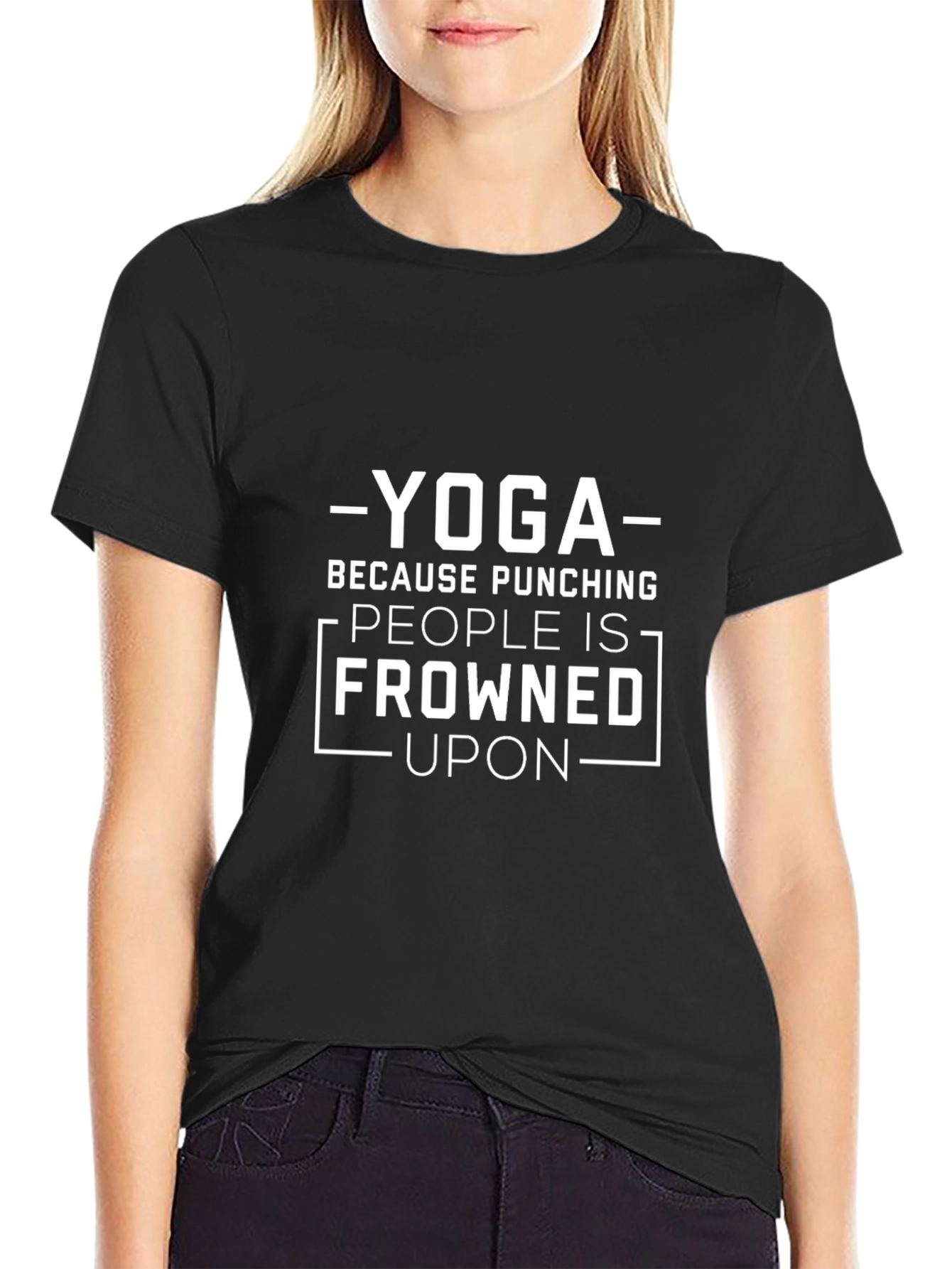 Black Yoga Because Punching People Is Frowned Upon T-Shirt view 2