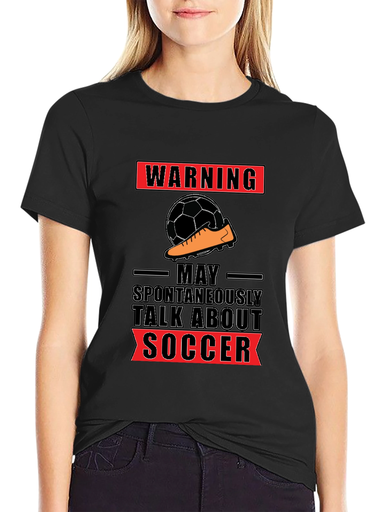 Black Warning: May Spontaneously Talk About Soccer T-Shirt view 2