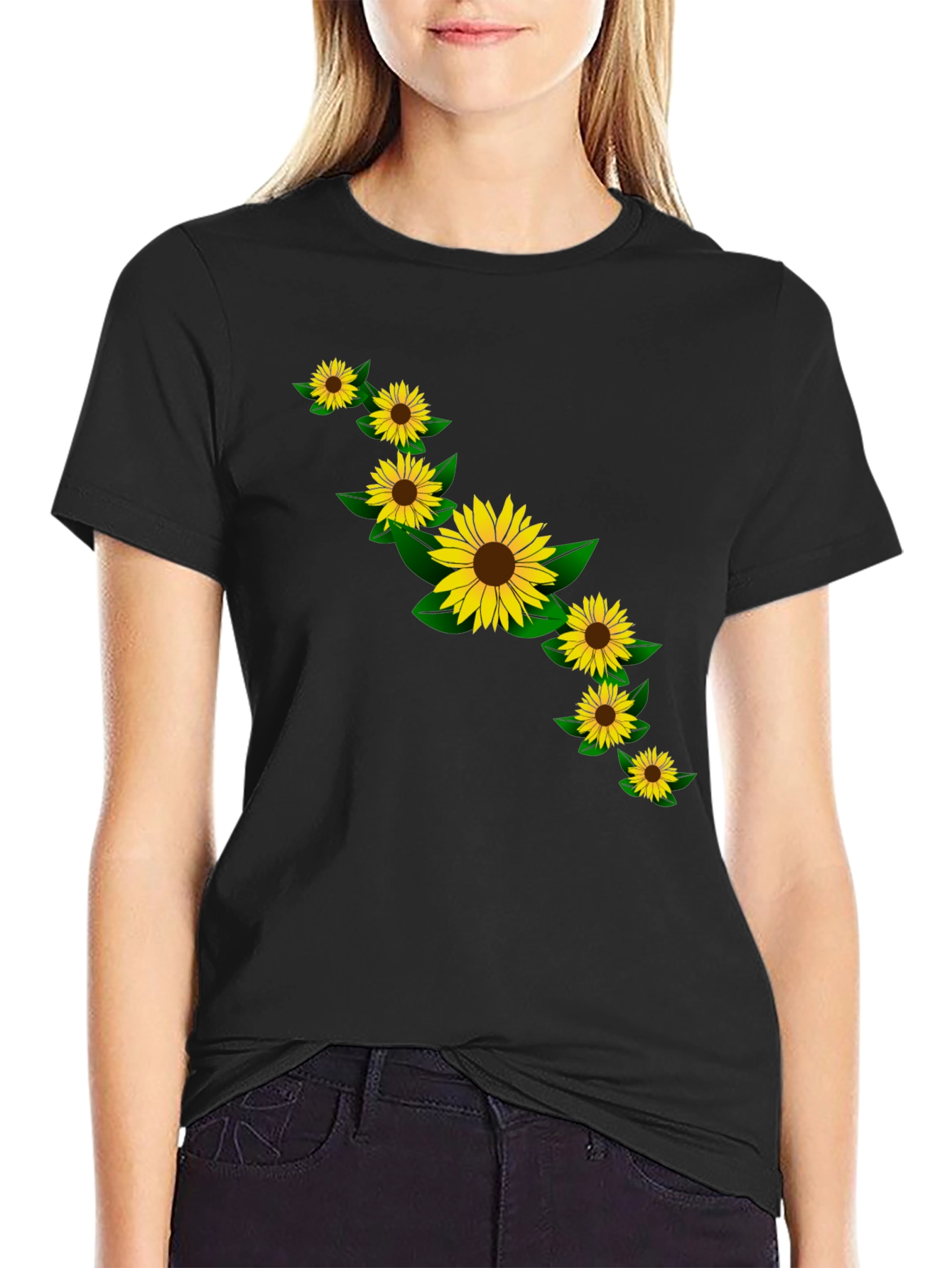 Black Sunflower Graphic Black T-Shirt view 2