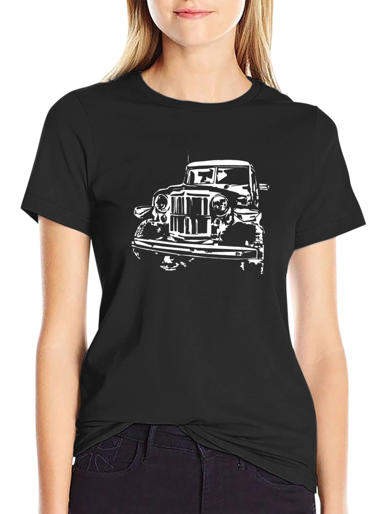 Black Classic Car Graphic Tee - Black Cotton T-Shirt view 2