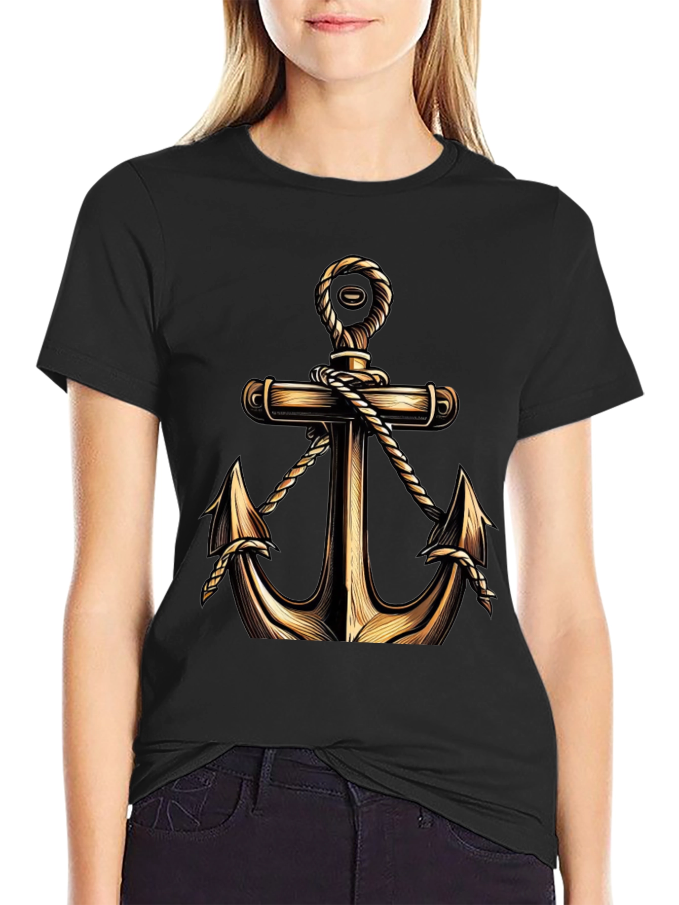 Black Nautical Anchor Graphic Tee - Stylish Comfort Fit view 2