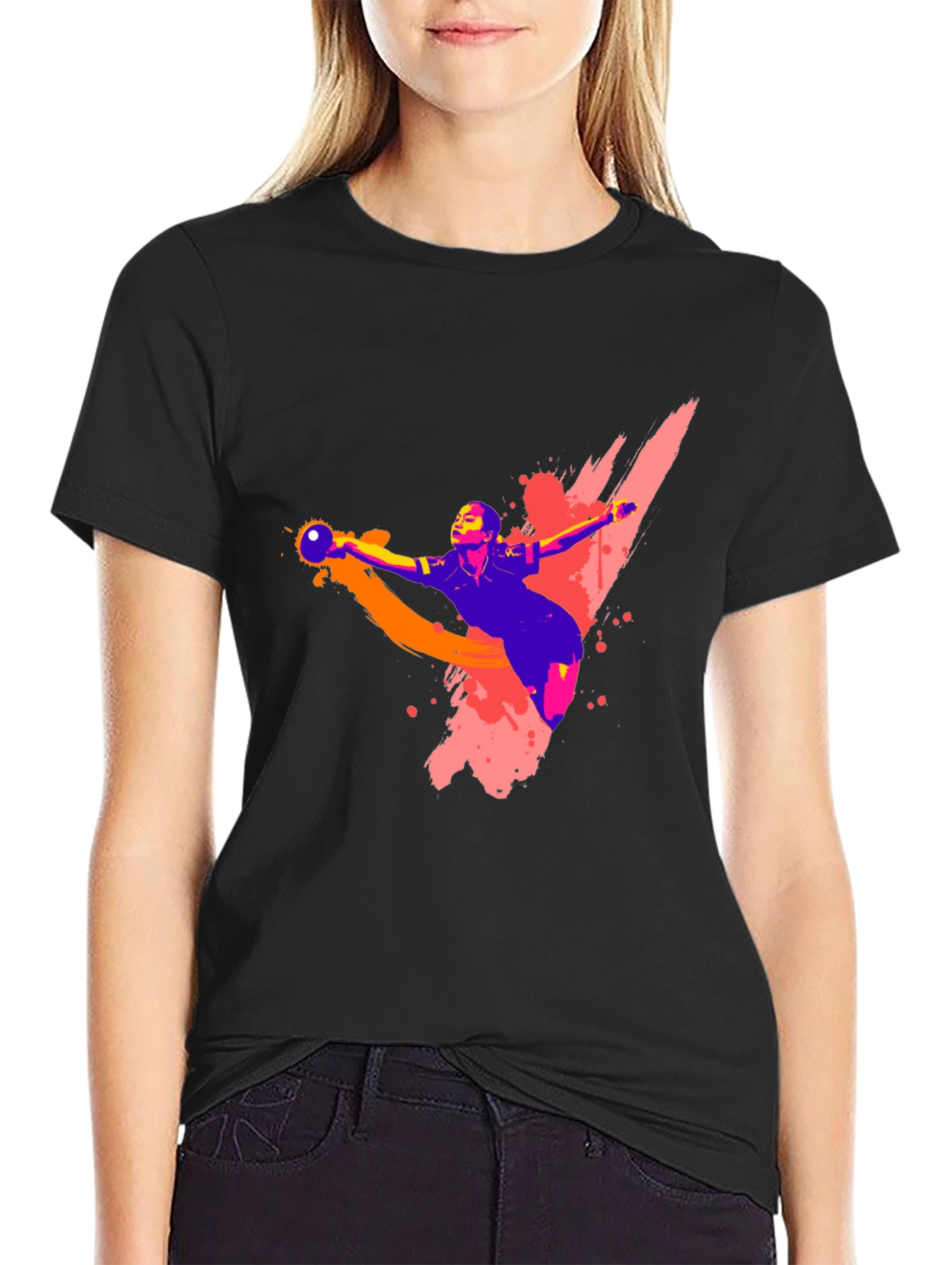 Black Handball Player Graphic T-Shirt - Black view 2