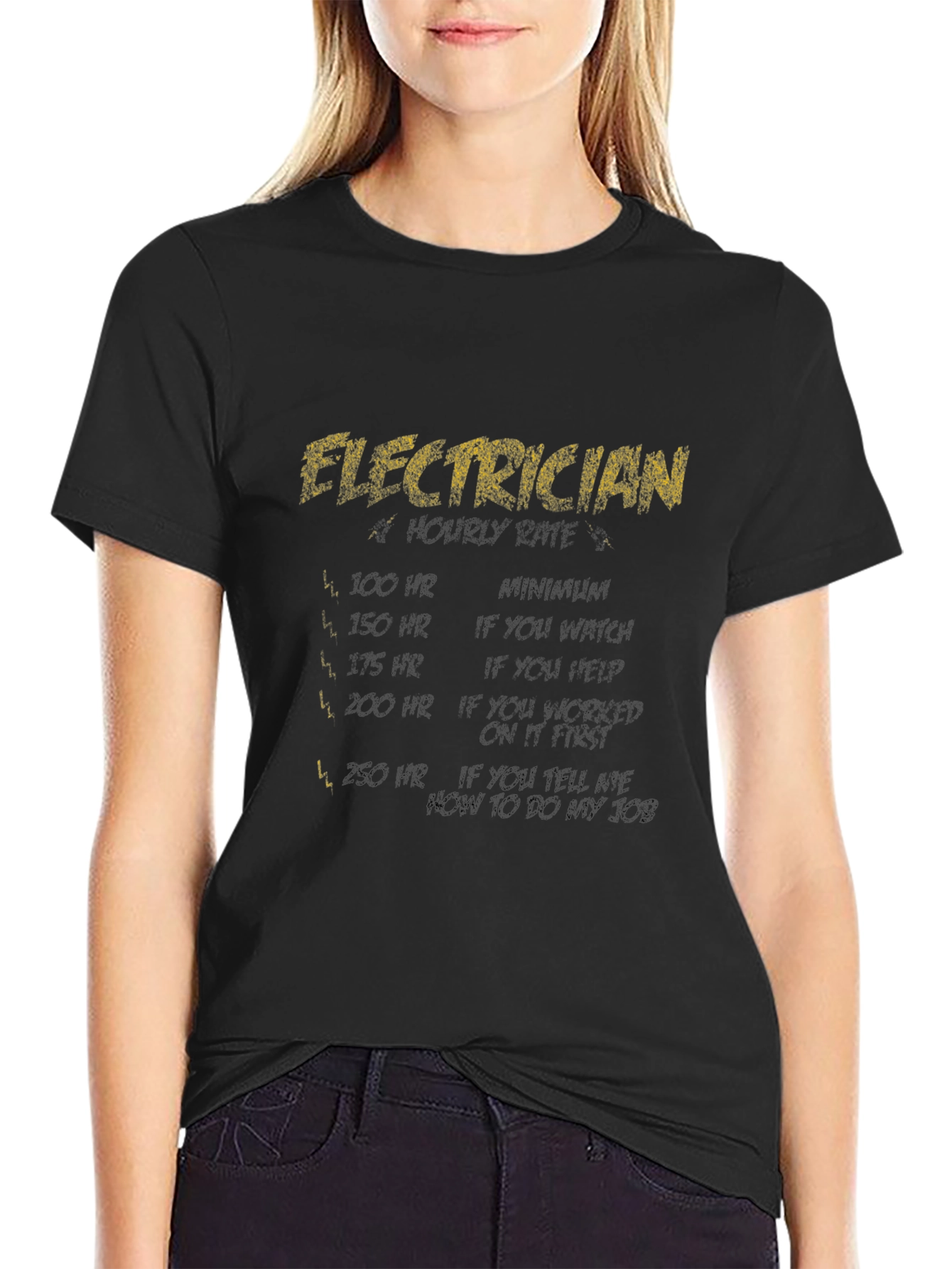 Black Electrician Hourly Rate Funny Black T-Shirt view 2