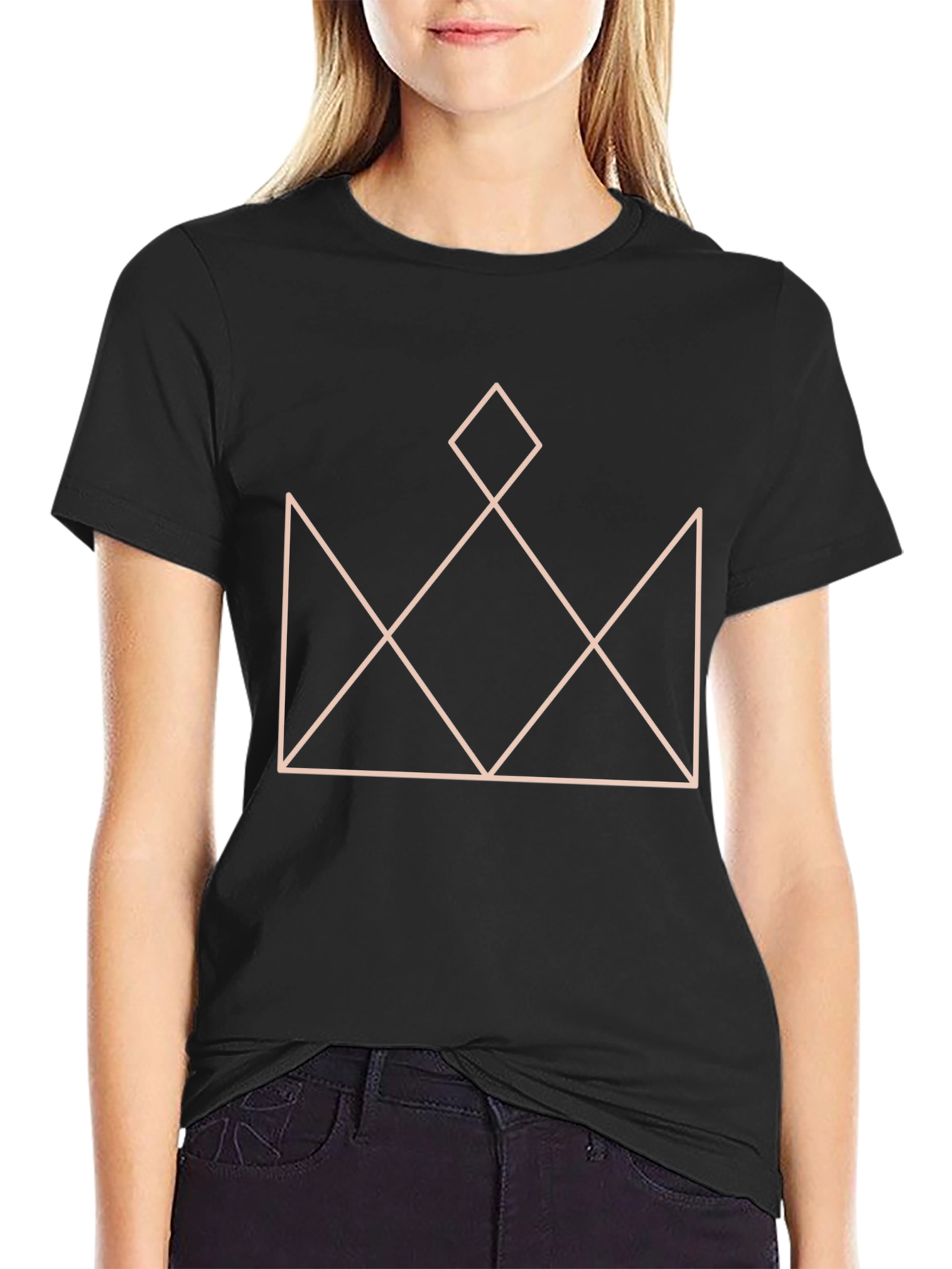 Black Geometric Crown Graphic T-Shirt - Stylish Black Tee view 2