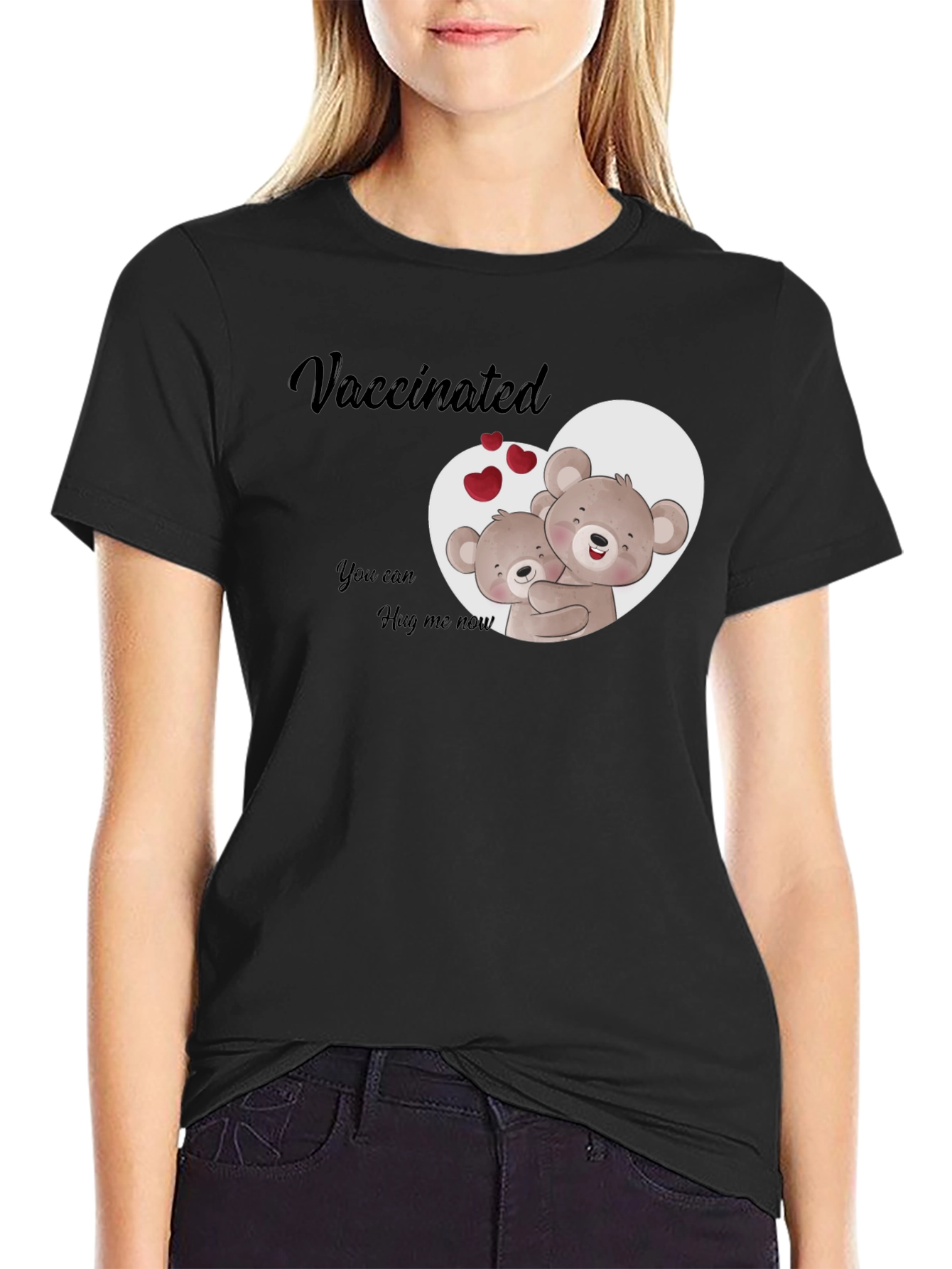 Black Vaccinated Hug Me Now T-Shirt view 2