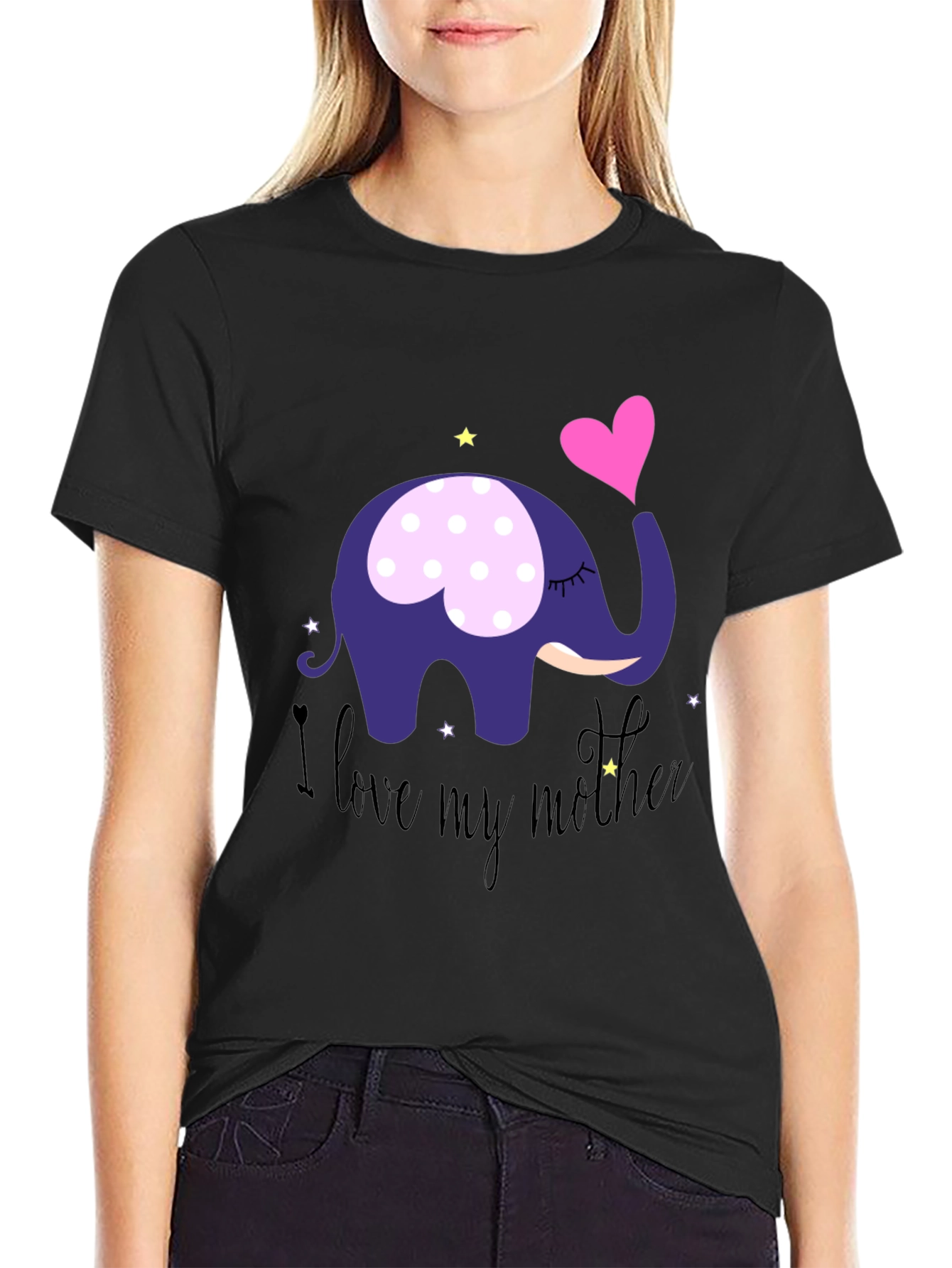 Black I Love My Mother Elephant T-Shirt - Soft Cotton Tee view 2