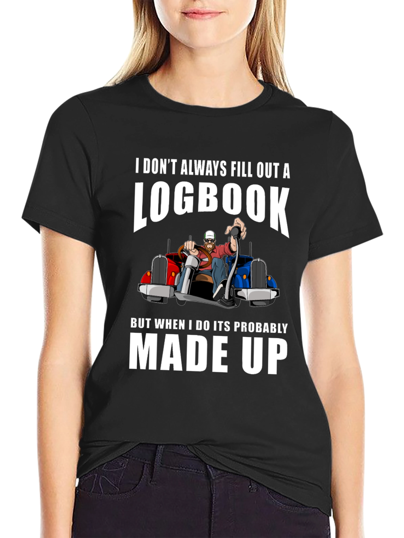 Black Funny Trucker Logbook T-Shirt view 2