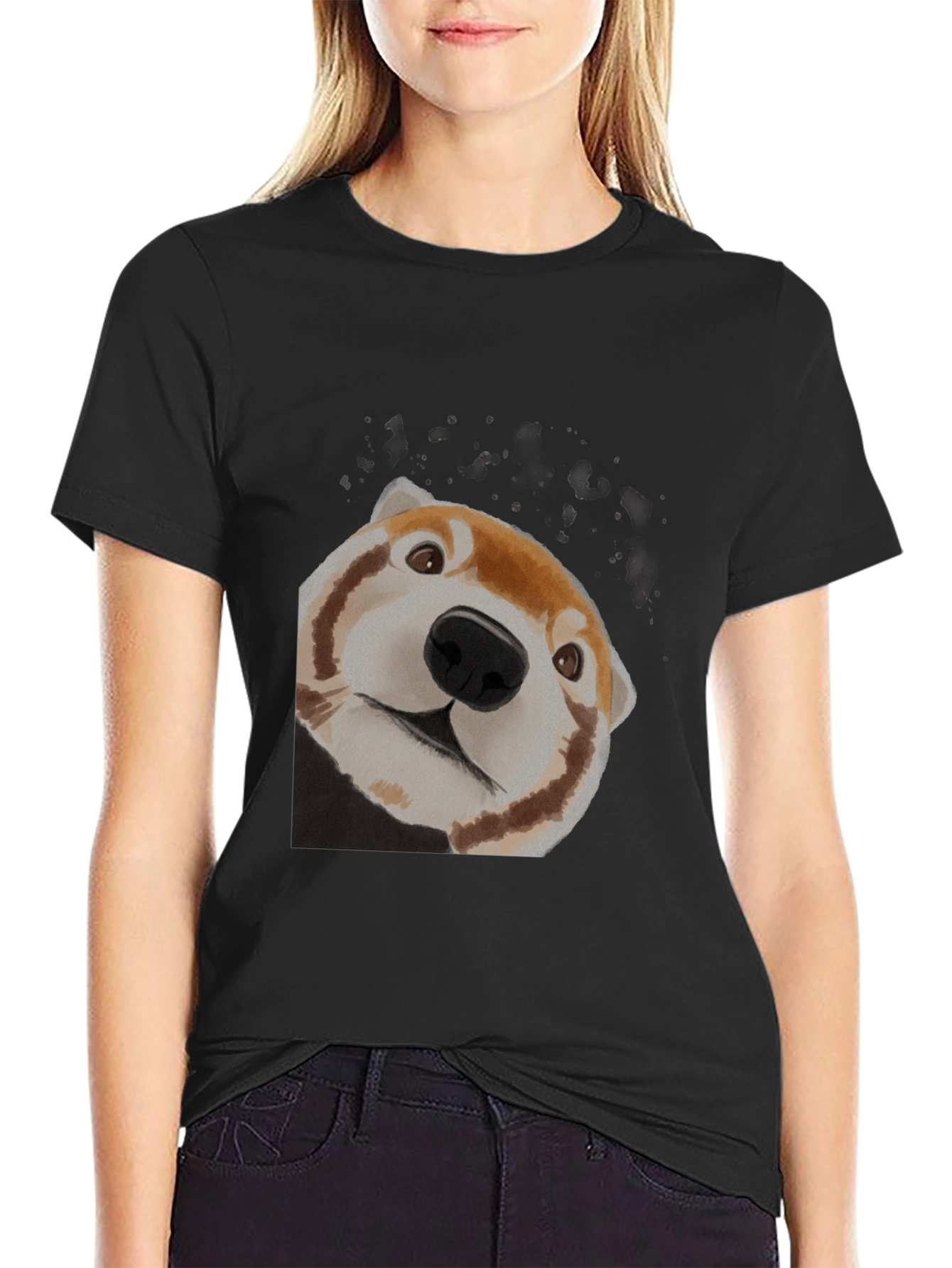 Black Red Panda Peek Black T-Shirt view 2