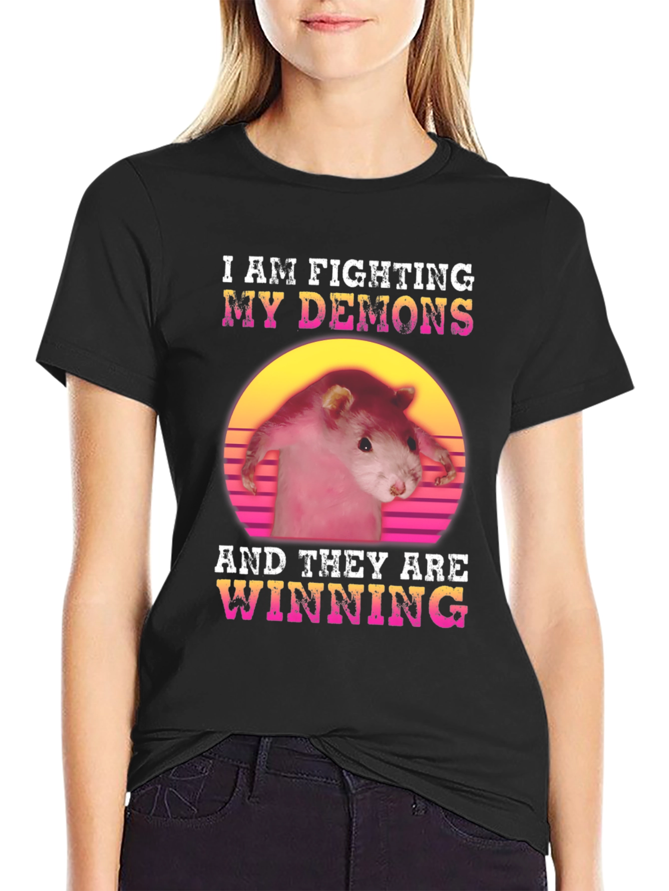 Black Fighting My Demons Rat Graphic Tee view 2