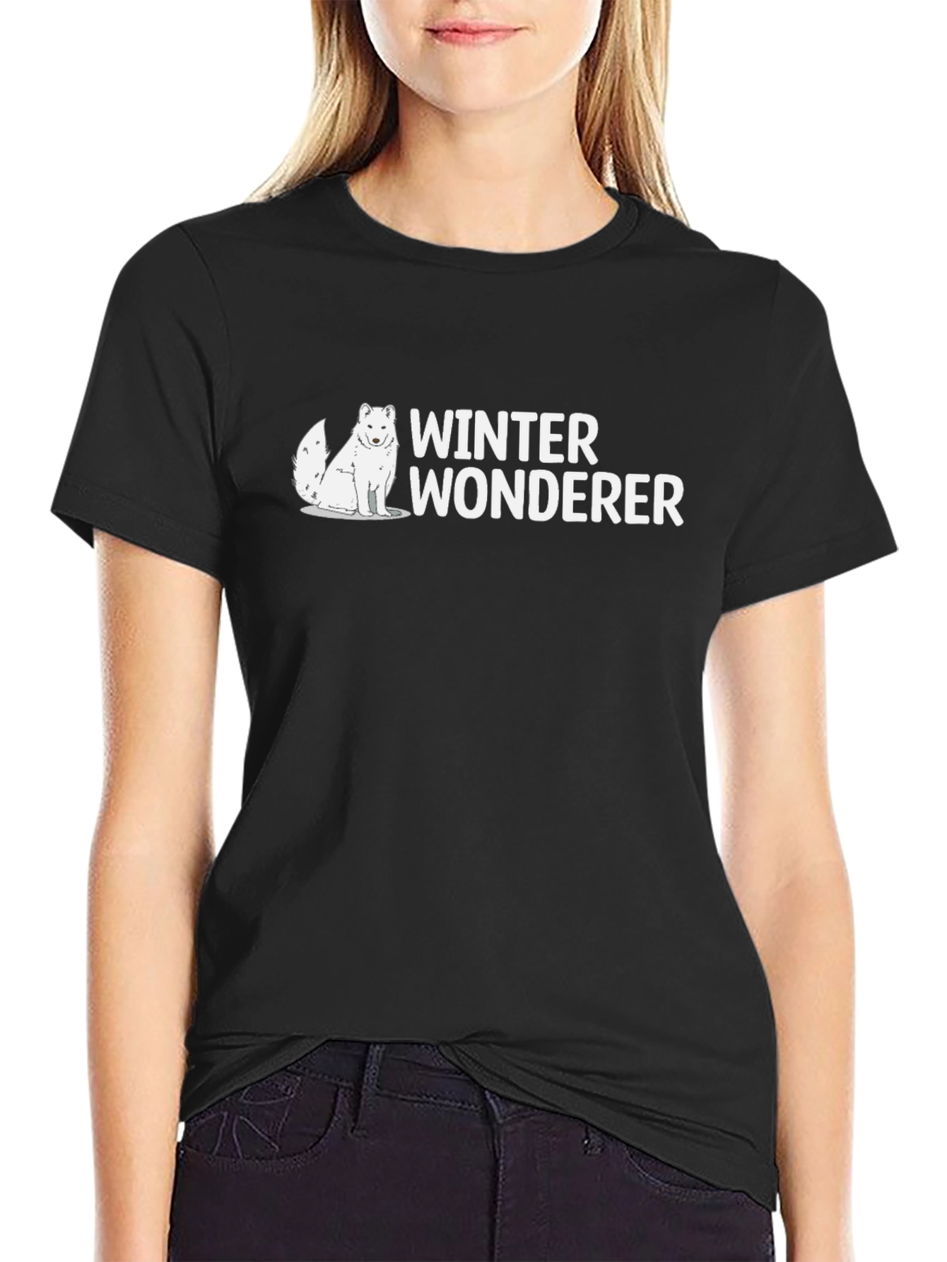 Black Winter Wonderer Graphic Tee - Arctic Fox T-Shirt view 2