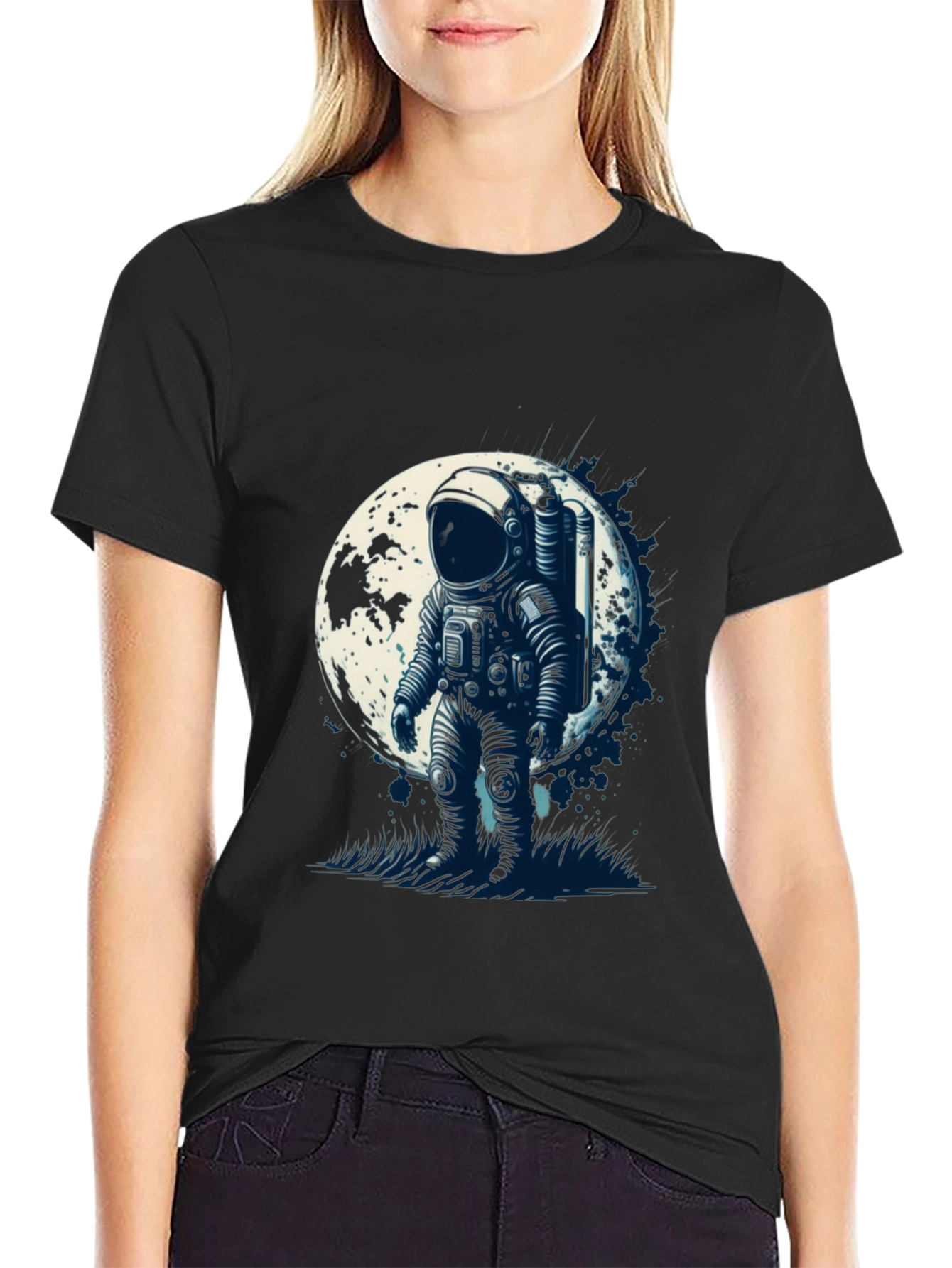 Black Astronaut Moon Graphic Tee - Black Cotton view 2