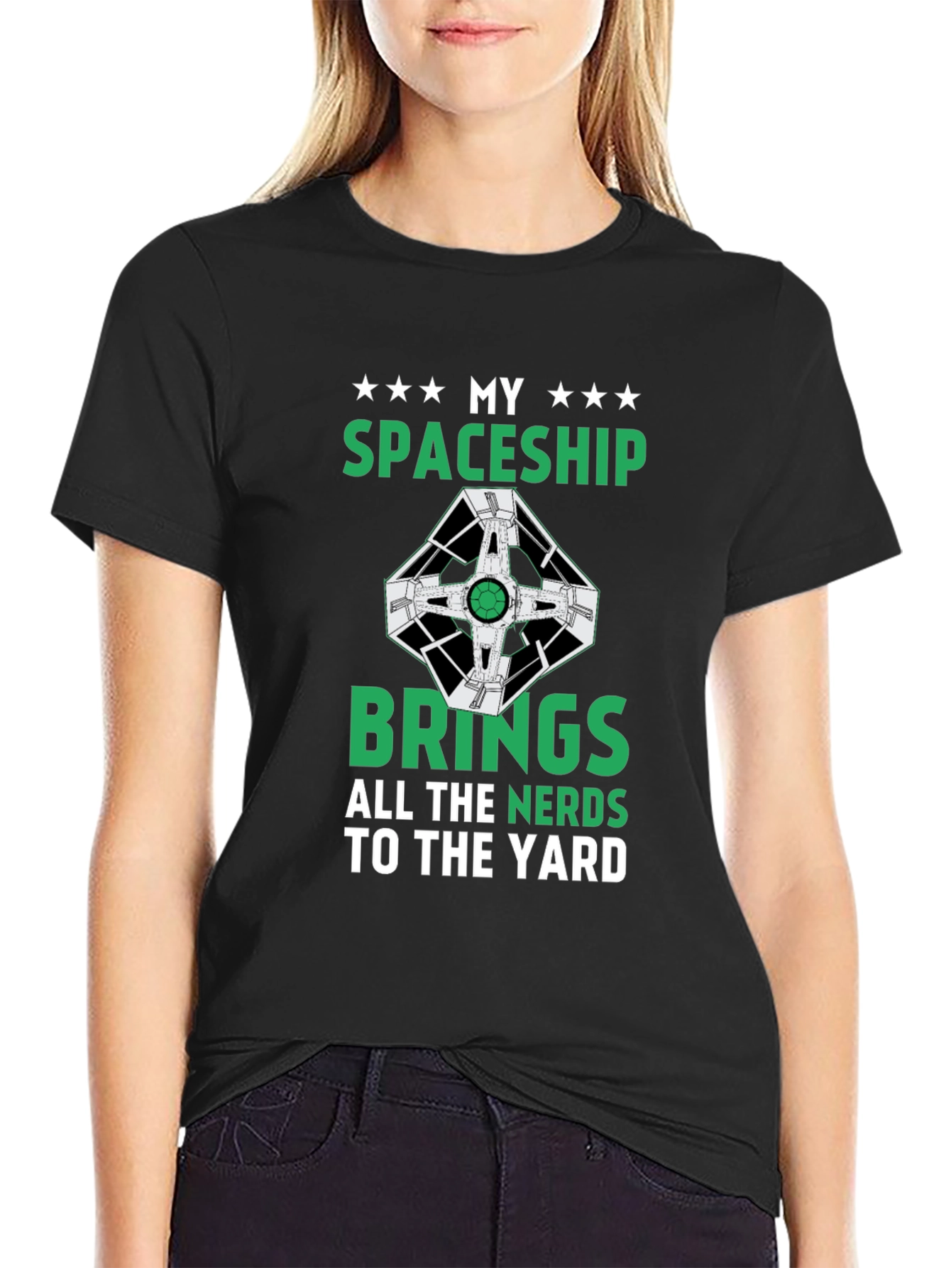 Black My Spaceship T-Shirt - Nerdy Humor Tee view 2