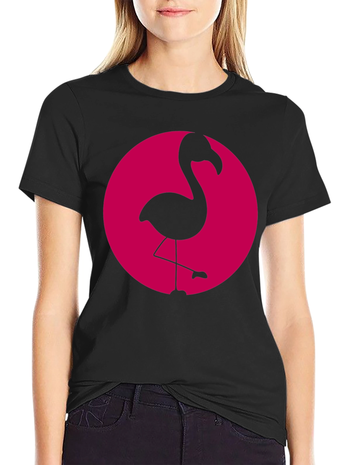 Black Flamingo Graphic Tee - Black Cotton Casual Shirt view 2