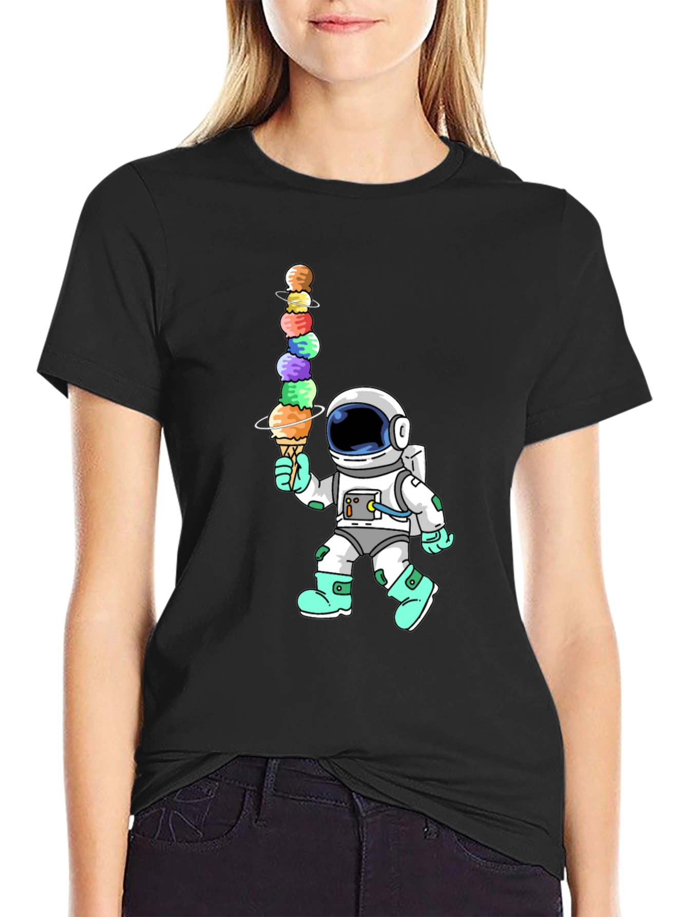 Black Astronaut Ice Cream Stack Graphic Tee view 2