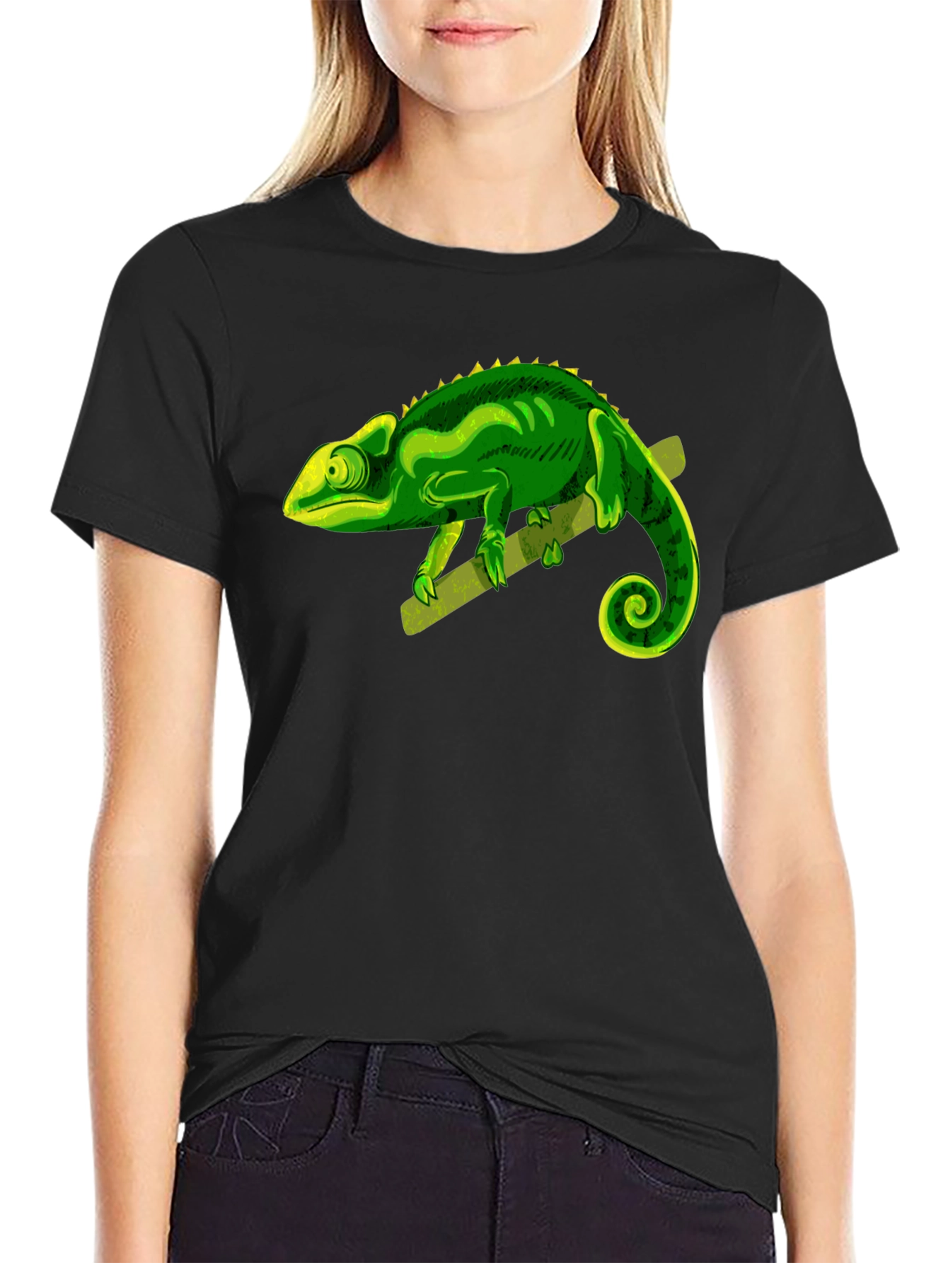Black Chameleon Graphic Print T-Shirt view 2