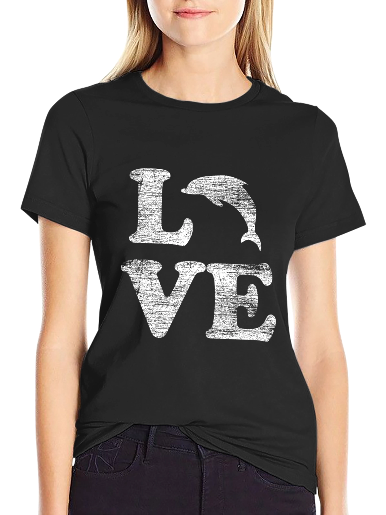 Black Dolphin Love Graphic Tee - Distressed Print view 2