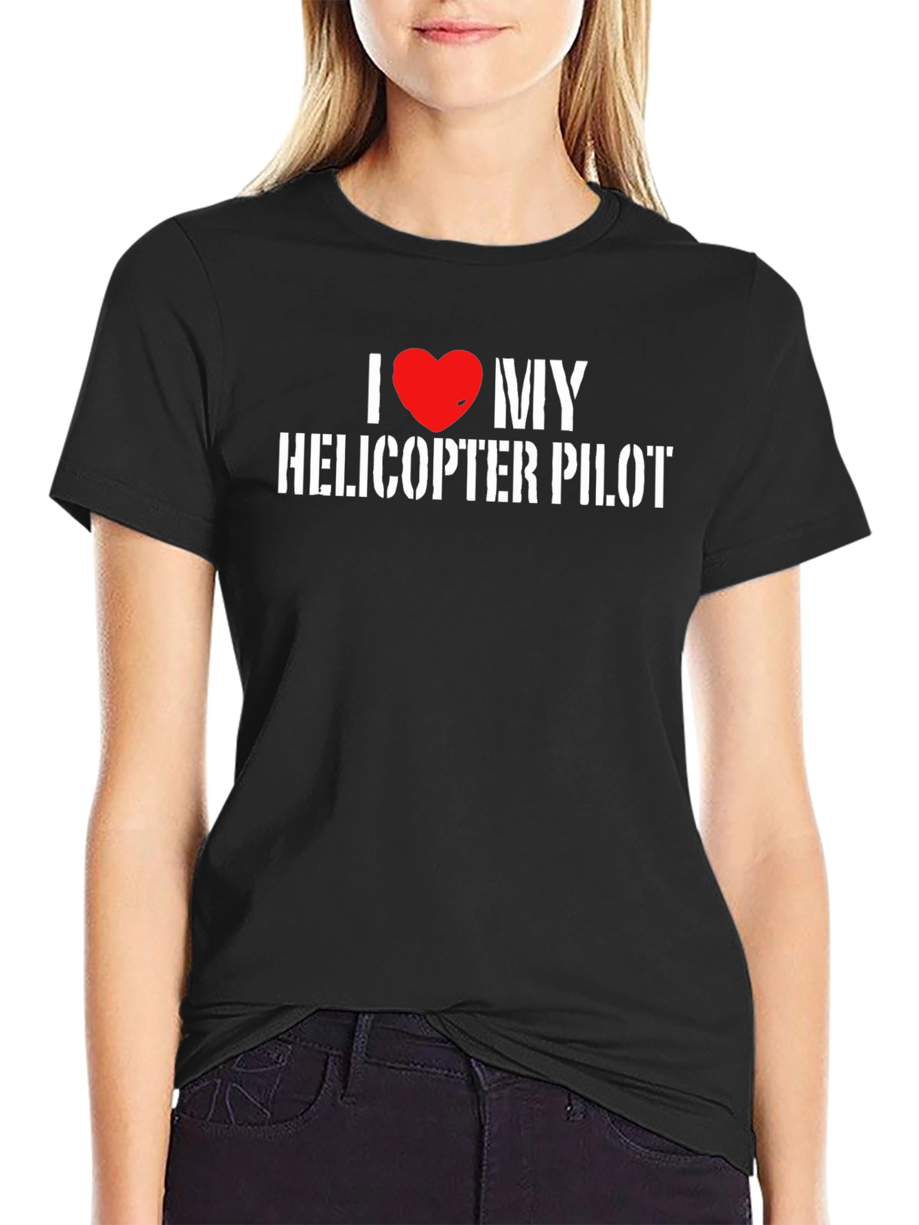 Black I Love My Helicopter Pilot T-Shirt view 2