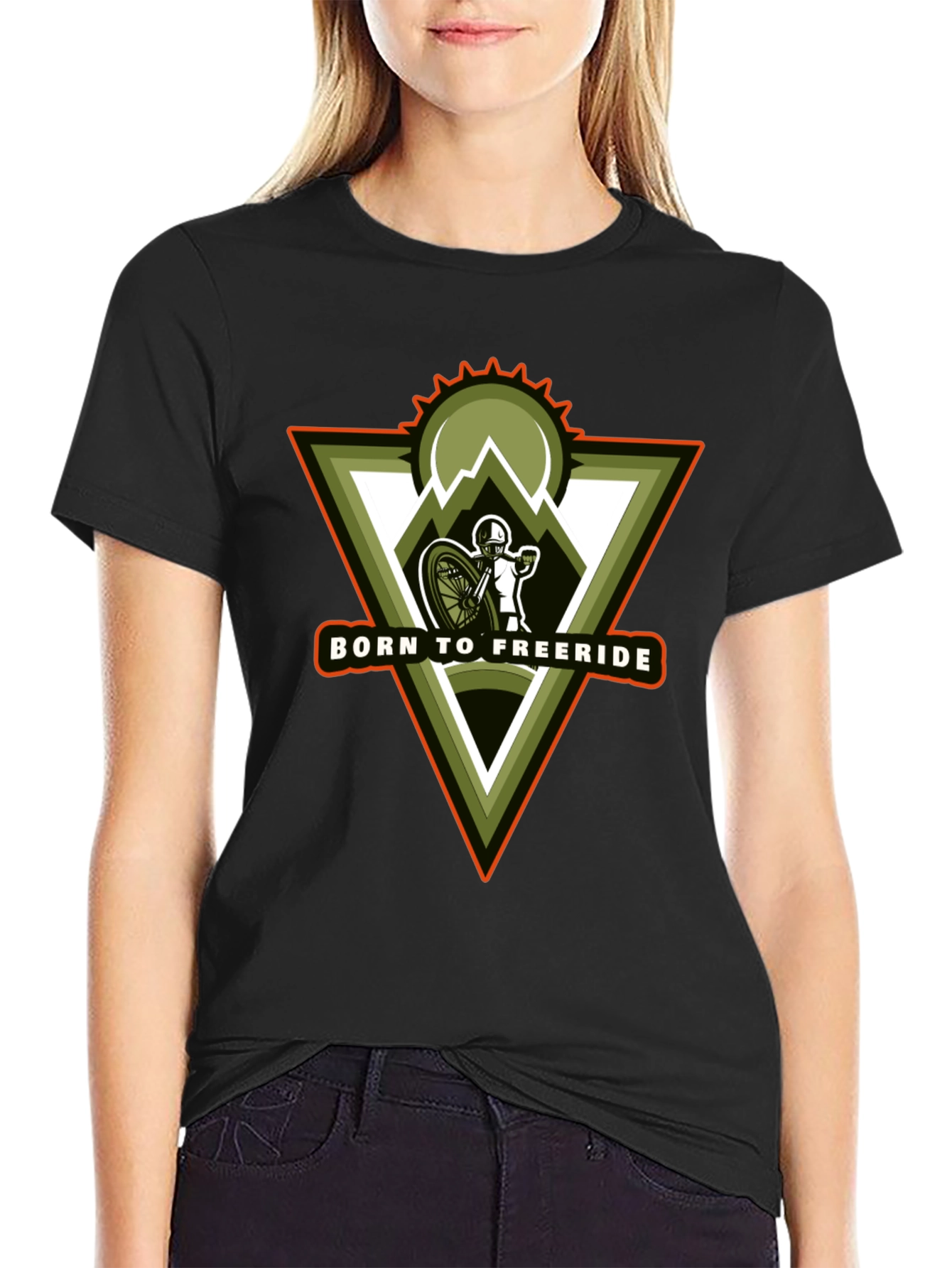 Black Born to Freeride Mountain Biker Black T-Shirt view 2
