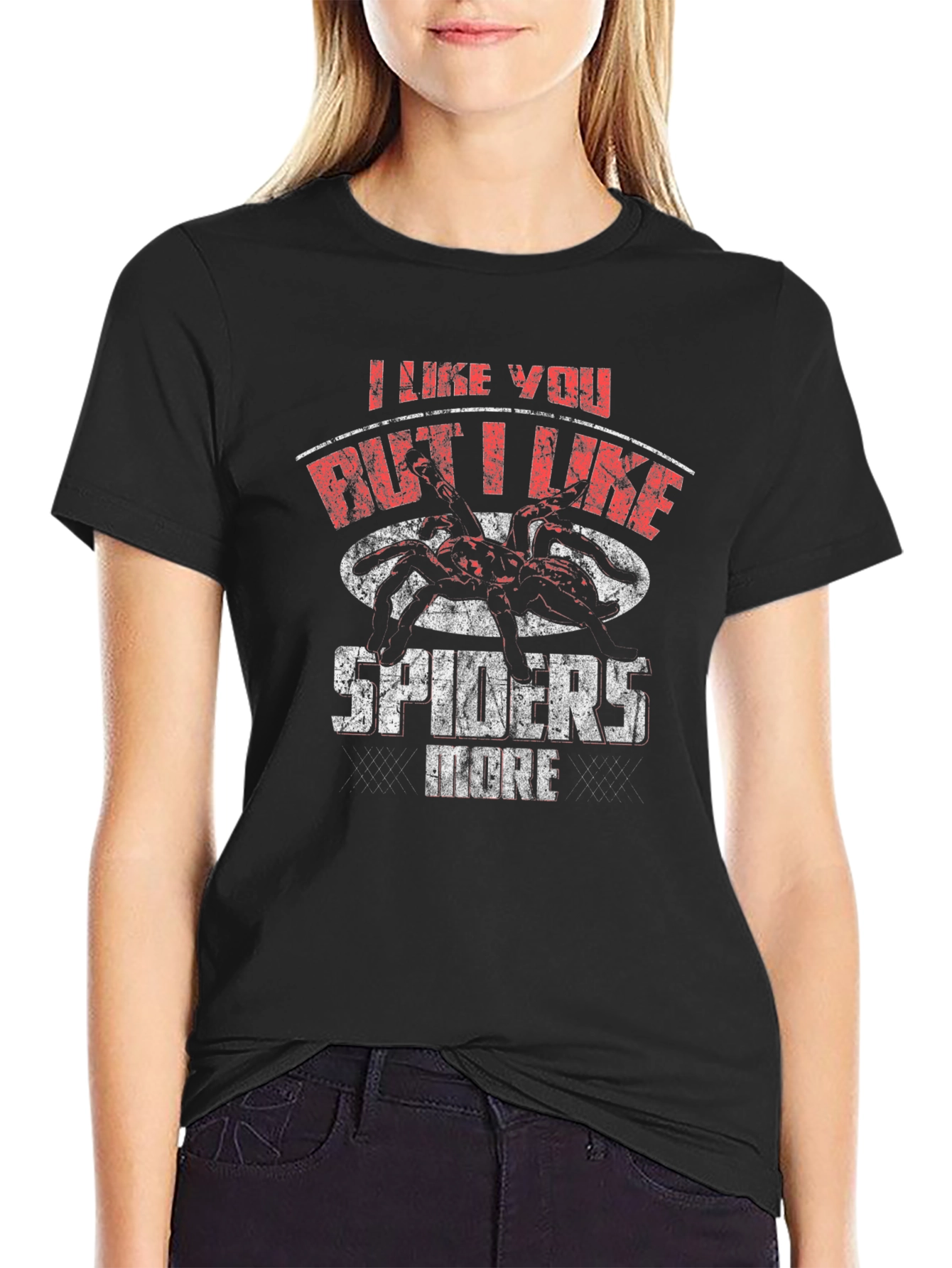 Black I Like You But Spiders More Graphic Tee view 2