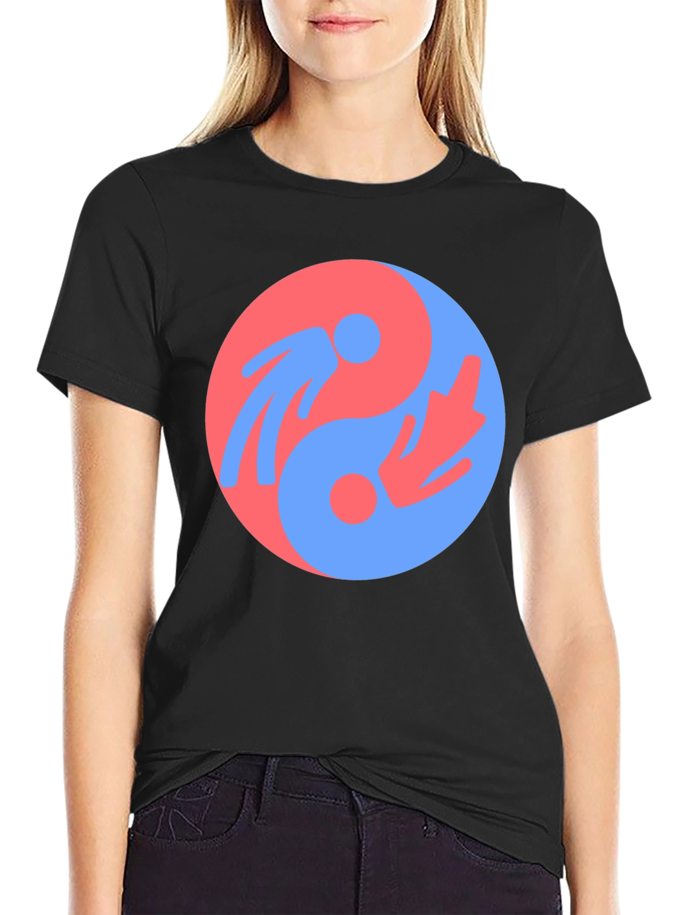 Black Yin Yang Harmony Graphic Tee - Unisex Black T-Shirt view 2