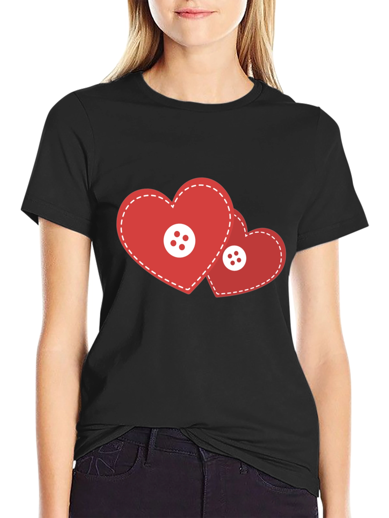 Black Heart Buttons Black T-Shirt view 2