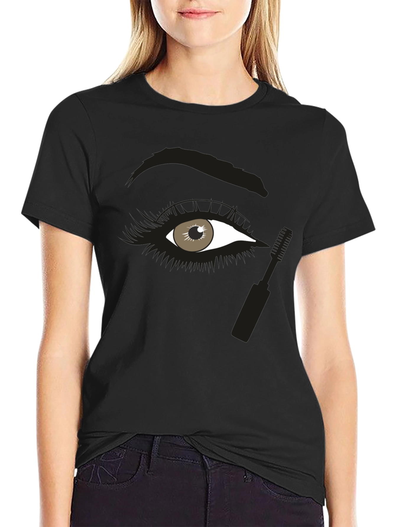 Black Eye Makeup Graphic Tee - Unisex Black Cotton Shirt view 2