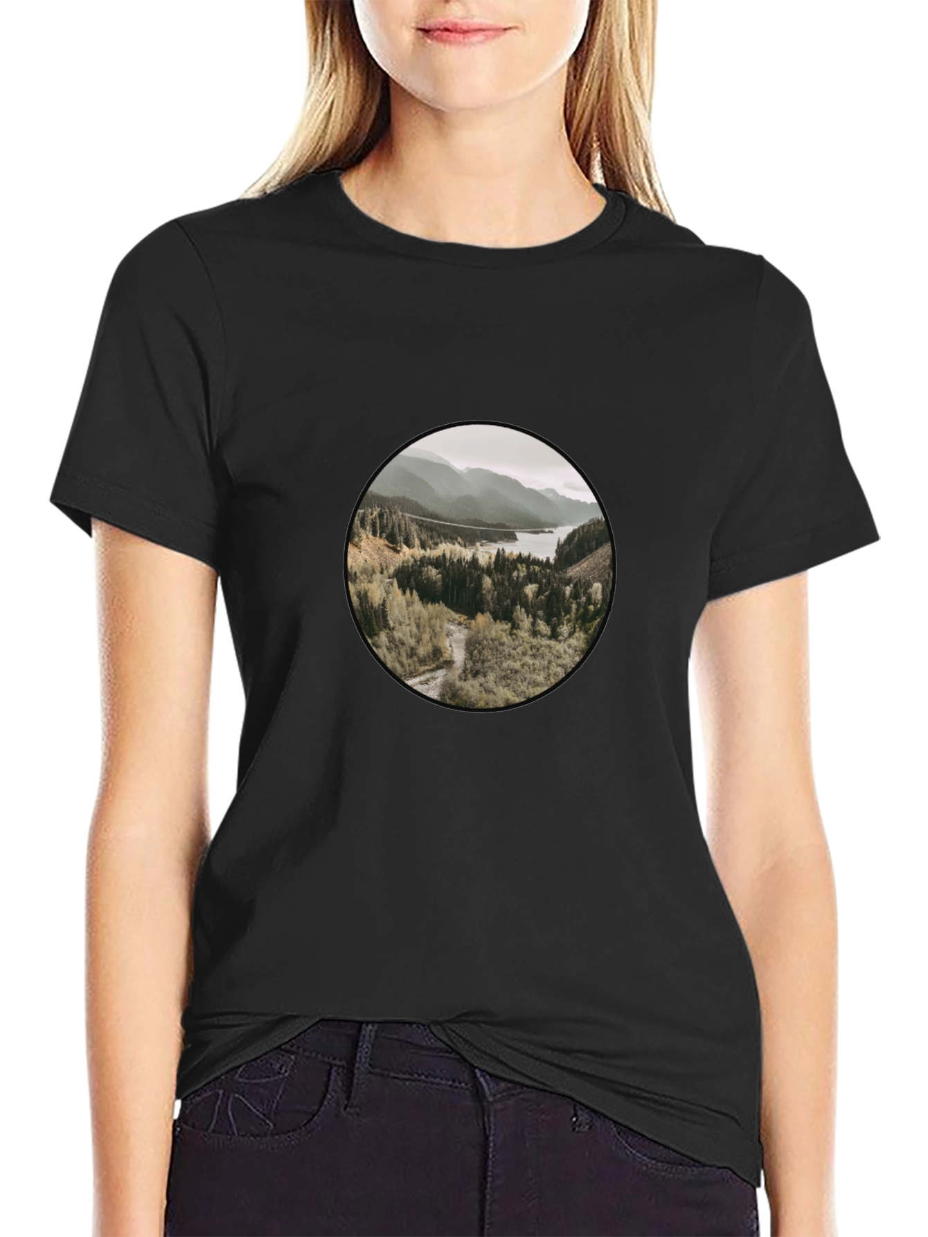 Black Nature Vista T-Shirt - Black Cotton Blend Casual Wear view 2