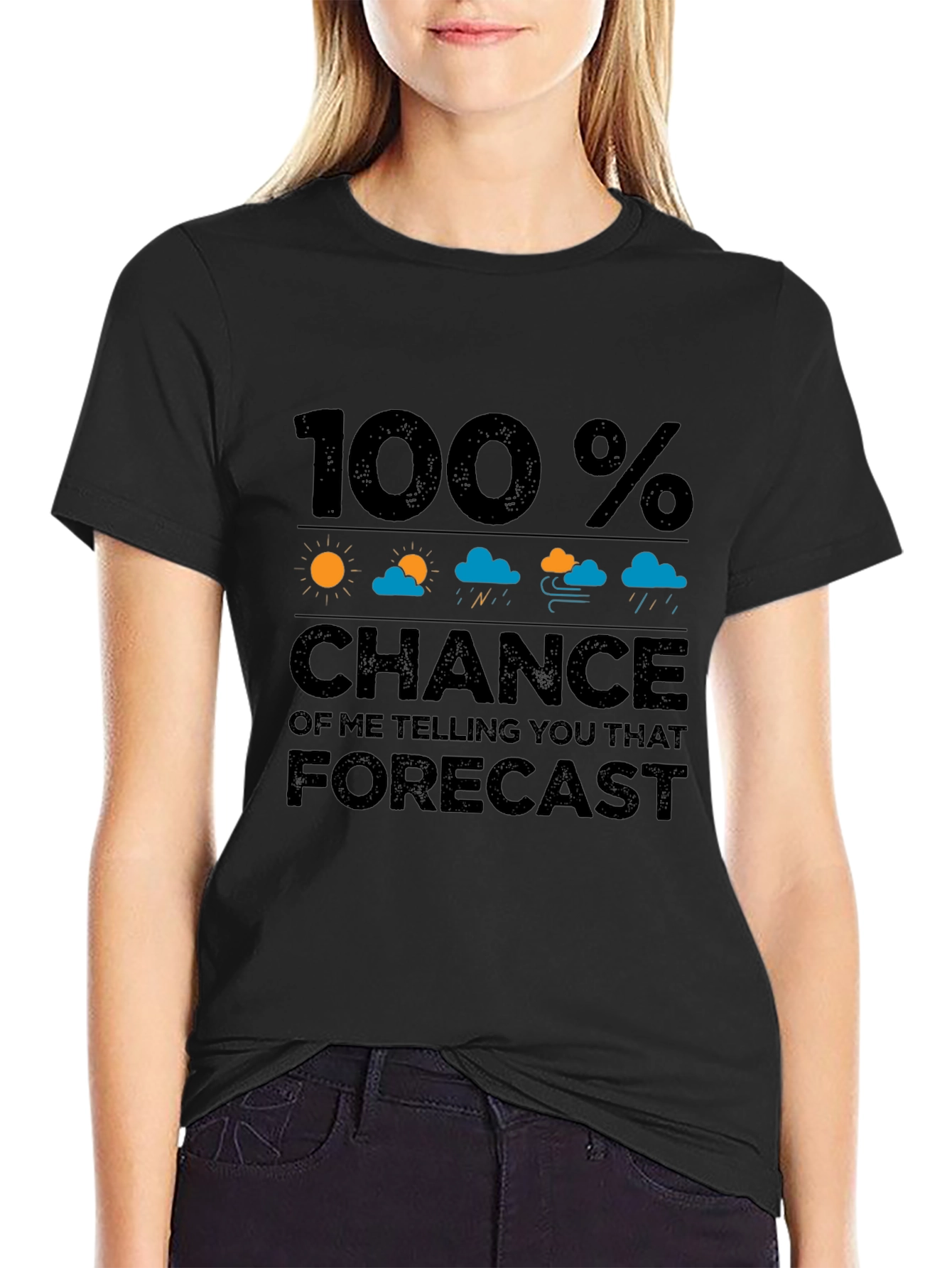 Black Funny Weather Forecast Graphic T-Shirt view 2