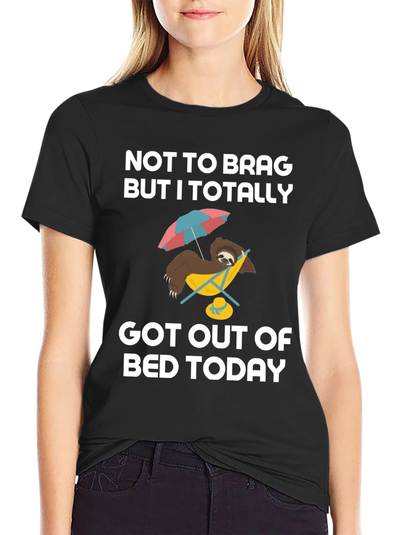 Black Funny Sloth T-Shirt - Got Out of Bed Today view 2